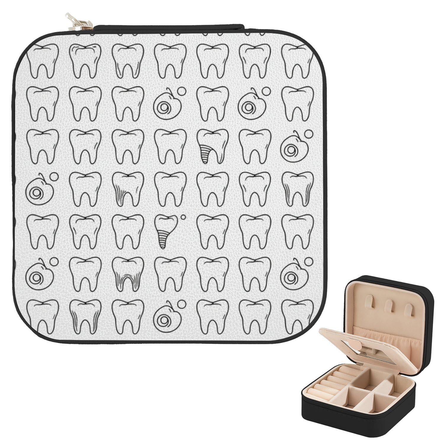 Teeth Black White Earring Organizer With Mirror Jewlery Organizer Black Jewelry Box Square Travel Jewelry Case Set Gifts