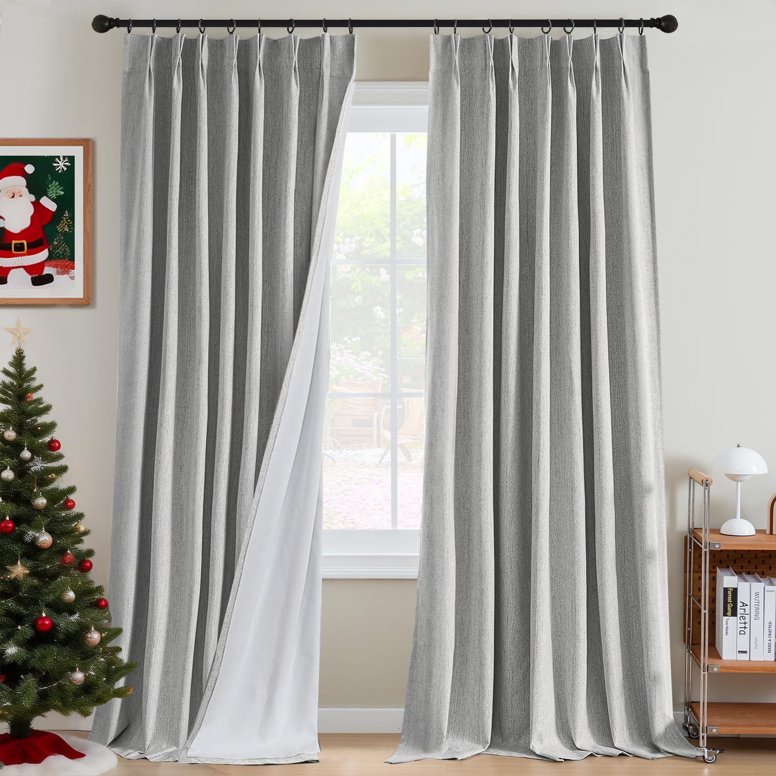 H.VERSAILTEX Pinch Pleated Full Blackout Curtains Linen Blended Chenille Blackout Curtains 108 inch Long 2 Panels Set Thermal Insulated Farmhouse
