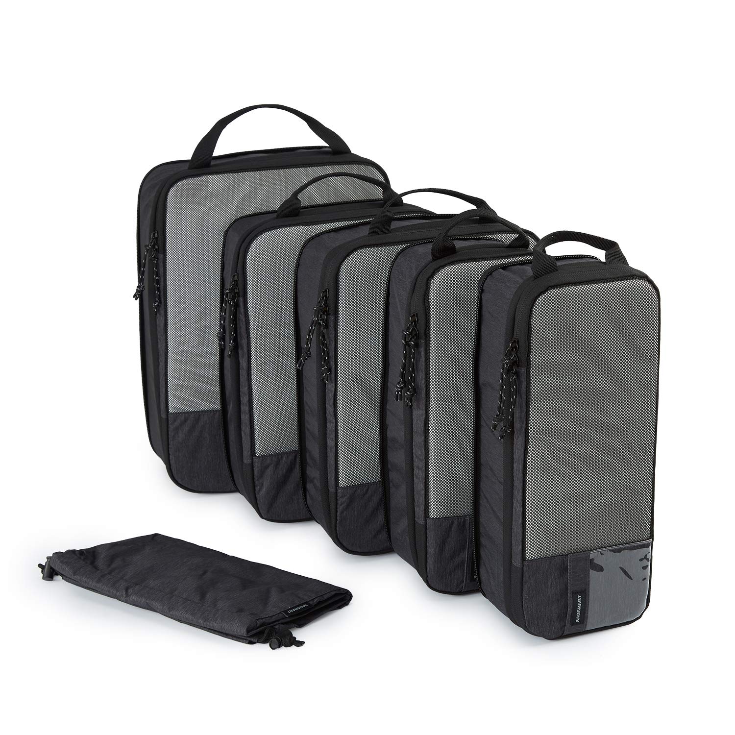 BAGSMART Bolsas Organizador Maleta Escalable, 6 Piezas Compression Packing Cubes, Con Bolsa de Lavandería, Adecuado Para Mochilas, Maletas de Viaje y Almacenamiento de Ropa en el Hogar, Negro