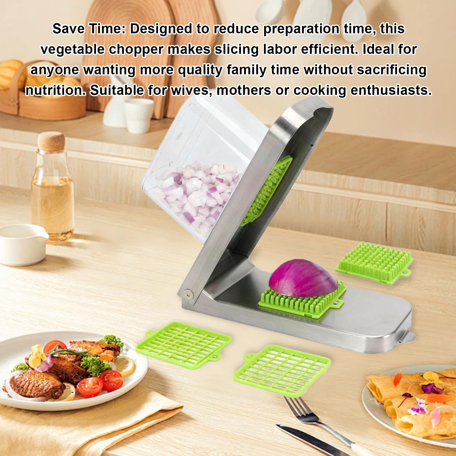 Focket Picadora de Verduras, Picadora Manual de Alimentos con Recipiente y Cuchillas de Acero Inoxidable, Rebanadora y Cortadora de Mandolina, para Ensalada, Papa, Zanahoria Ajo