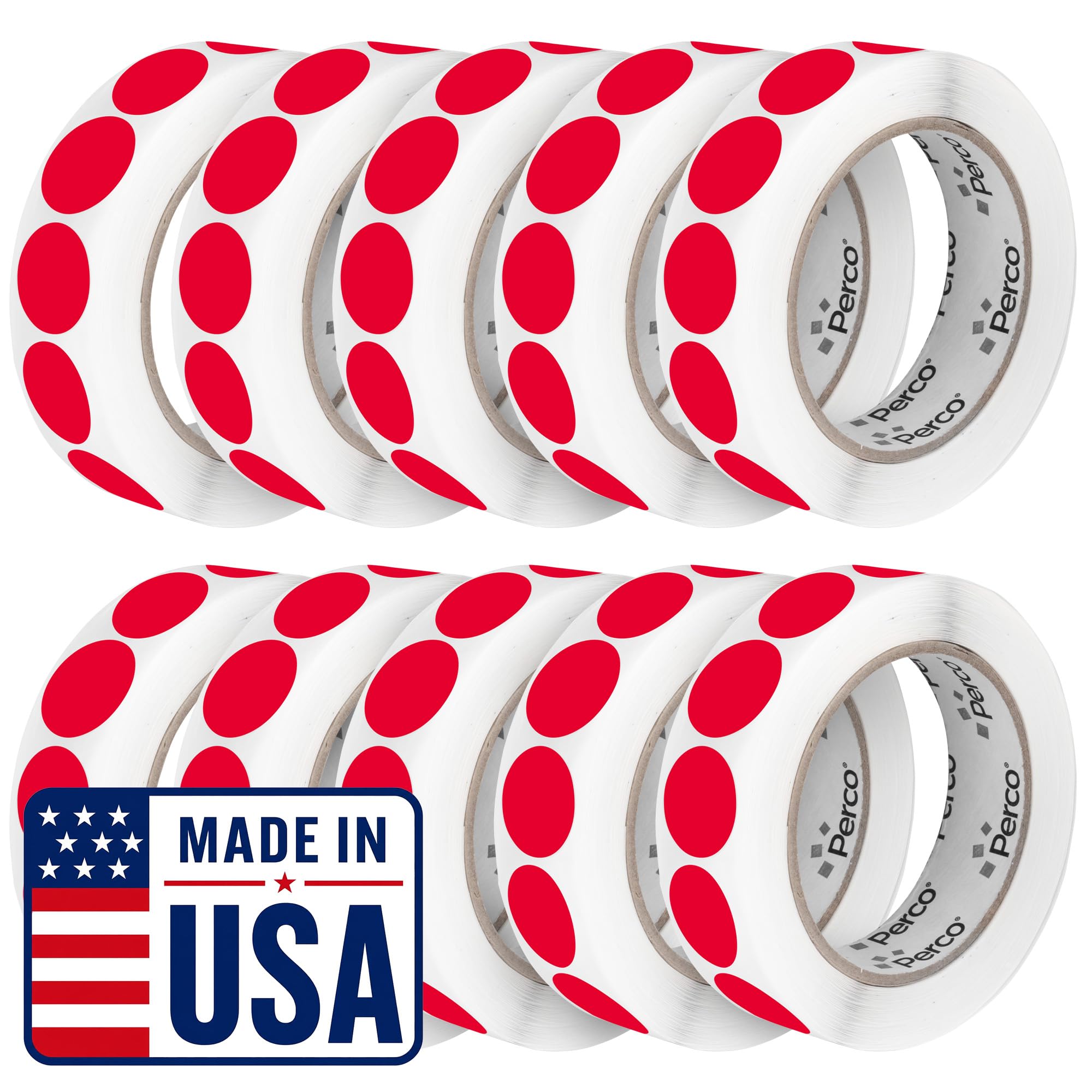 Perco Red Perforated Round Circle Dot Sticker 1-Inch Labels — 10 Rolls, 10,000 Stickers - Sale, Discount &amp; Urgent Labels for Pricing &amp; Alerts, Strong Adhesive - Made in USA