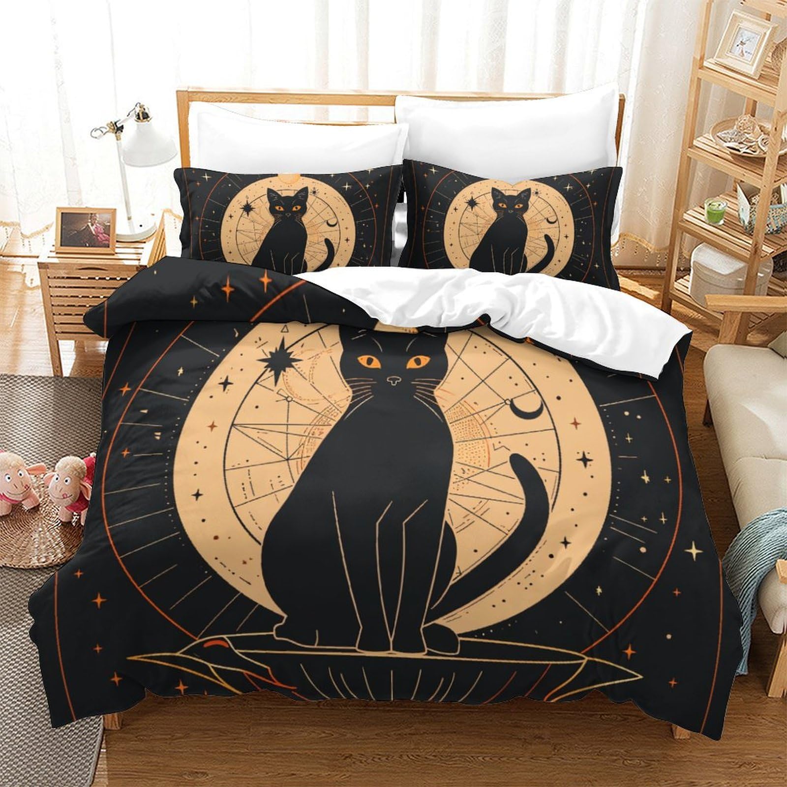 Housse de couette chat 3D en microfibre premium avec fermeture éclair durable pour grand lit