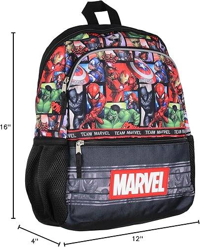 Miniatura 6 de Marvel Avengers Spider-Man Iron Man Capitán América Hulk - Mochila de viaje escolar de 16 pulgadas con bolsillos para botellas de agua y correas