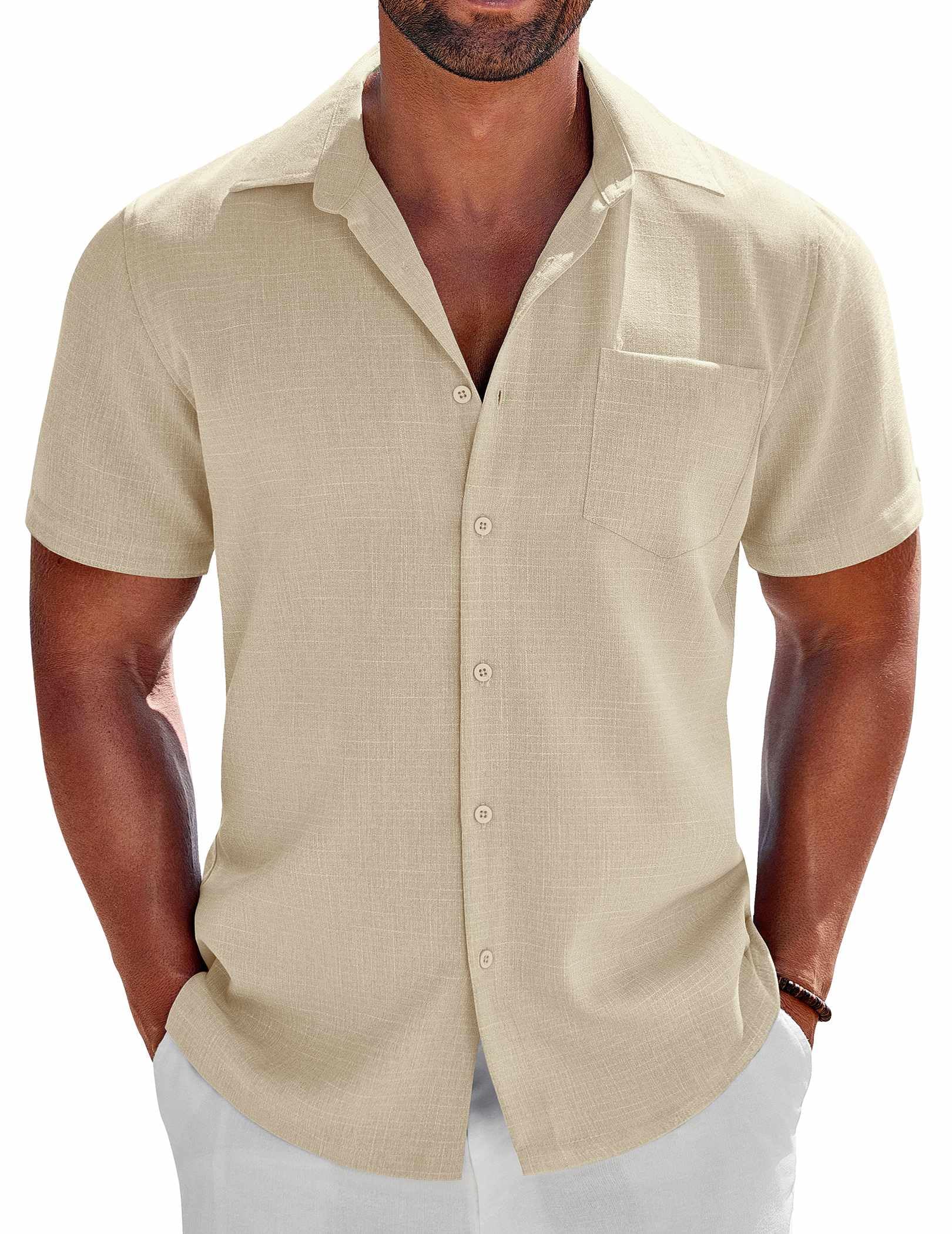 COOFANDY Men's Button Down Shirts Short Sleeve Casual Shirts Summer Beach Linen Shirts with Pocket