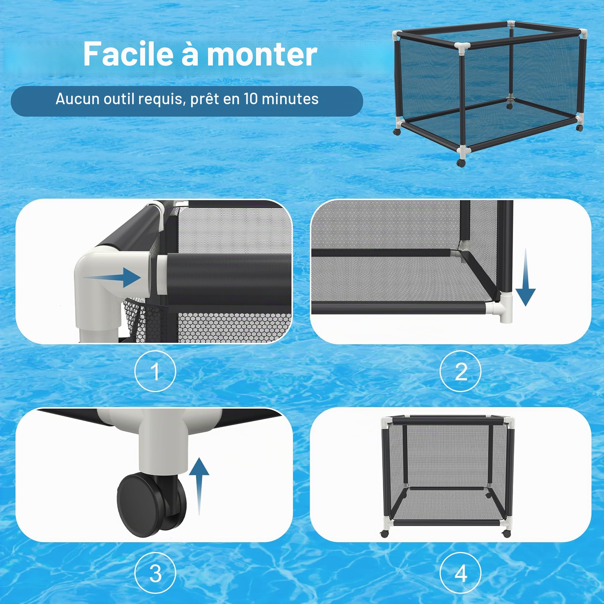 LZQ Boîte de rangement pour piscine avec roulettes 160x79x88cm Conteneur de rangement à grande capacité Organiseur en maille pour équipement de piscine, flotteurs de piscine, jouets et serviettes