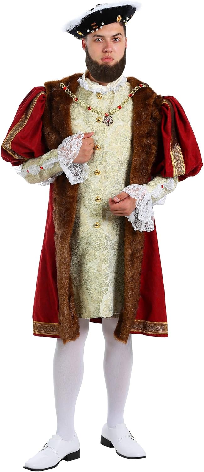 Adult Henry The VIII Costume for Men, Royal English King Halloween Costume, Henry the Eighth Regalia