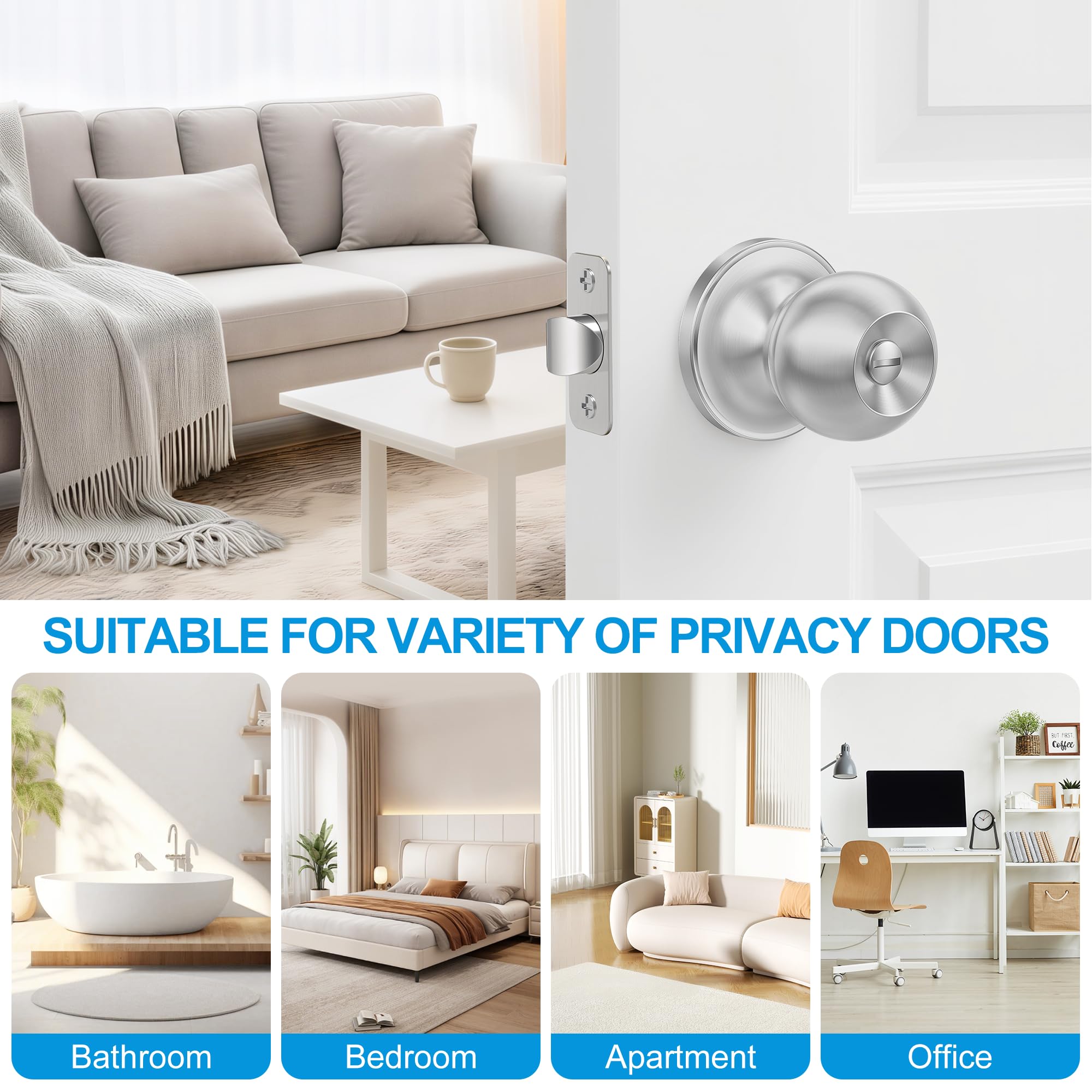 Privacy Door Knobs - Satin Nickel Locks -4