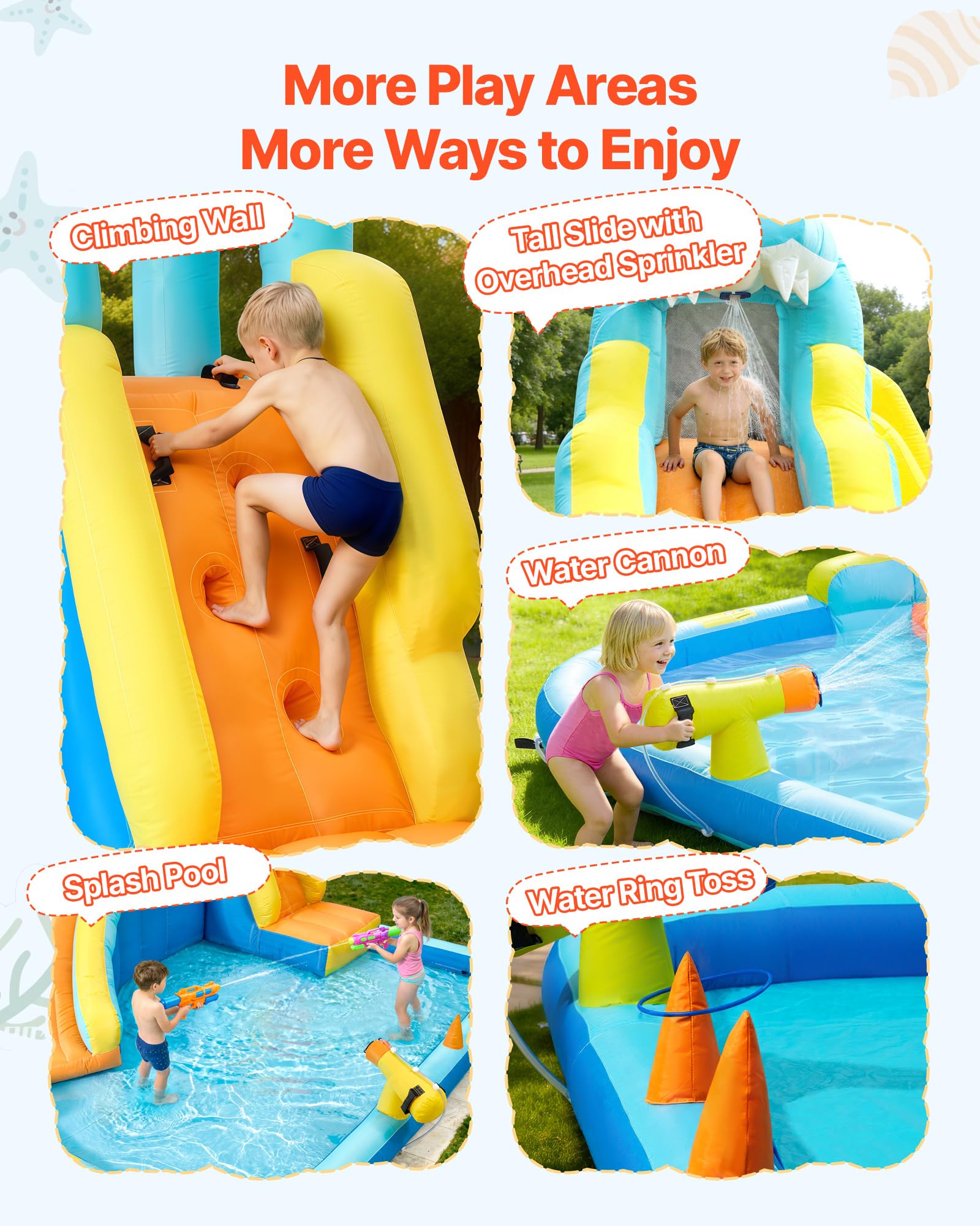 VEVOR Nadmuchiwany zamek dla dzieci park wodny 353 x 400 x 235 cm, dmuchany zamek ze zjeżdżalnią ścianą wspinaczkową pojemność ok. 3-4 dzieci w wieku 3-8 lat, zabawa wodna na zewnątrz