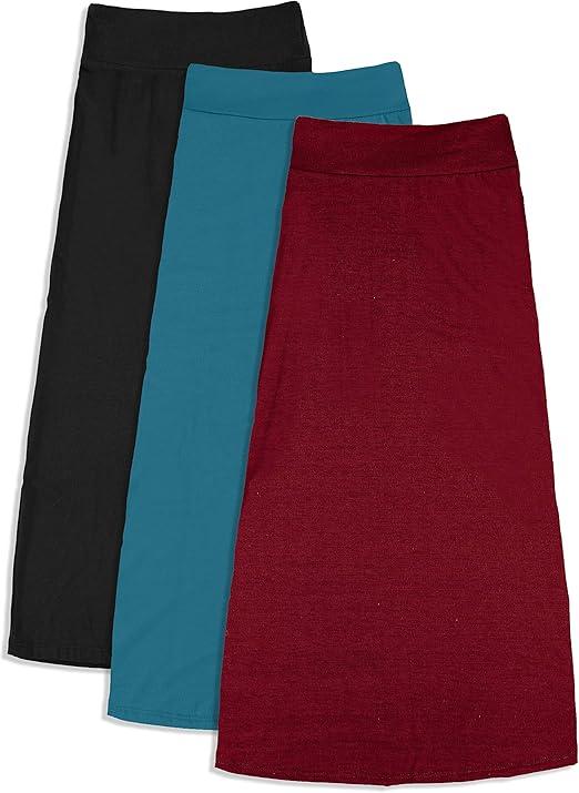 Free to Live 3 Pack Girls 7-16 Years Old Maxi Skirts - Great for Uniform