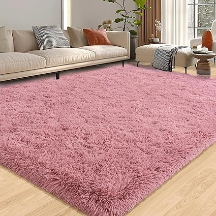 Shag Rugs 8x10 Fluffy Rugs for Living Room, Soft Large Fuzzy Blush Pink Rug for Bedroom Girls, Indoor Non Slip Plush Area Rug for Kids Dorm Home Decor