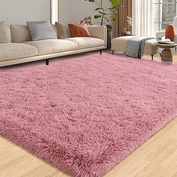 Shag Rugs 8x10 Fluffy Rugs for Living Room, Soft Large Fuzzy Blush Pink Rug for Bedroom Girls, Indoor Non Slip Plush Area Rug for Kids Dorm Home Decor