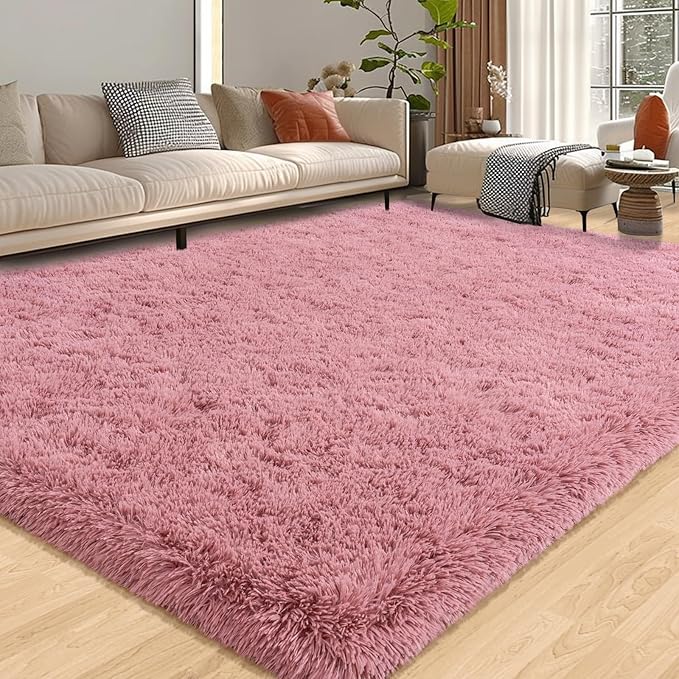 Shag Rugs 8x10 Fluffy Rugs for Living Room, Soft Large Fuzzy Blush Pink Rug for Bedroom Girls, Indoor Non Slip Plush Area Rug for Kids Dorm Home Decor