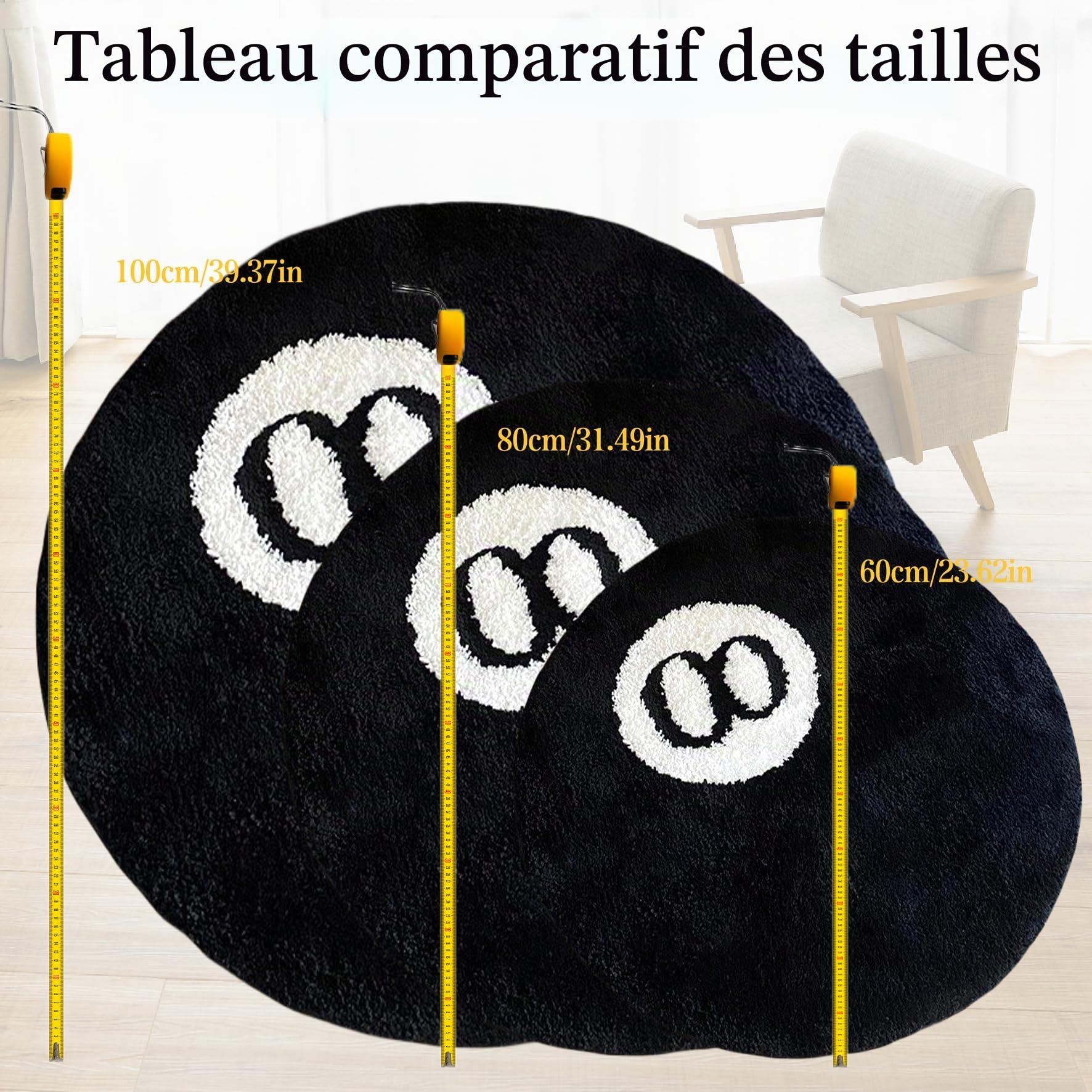 Tapis Moelleux Y2K à 8 Boules - Double Semelle en Caoutchouc pour Chambre à Coucher, Salle de Bain, Chambre d'Enfant - Esthétique, Graphique, Lavable