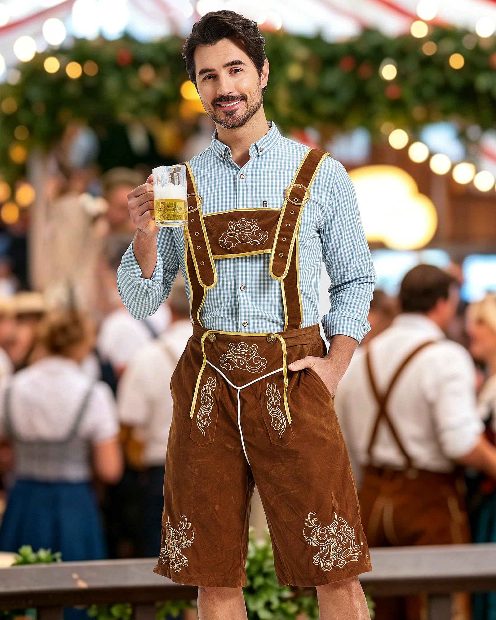 Trachtenhemd Herren Oktoberfest Kariertes Hemd Langarm Baumwolle Traditionell Freizeithemd Comfort Fit in Rot Grün Blau XS-3XL