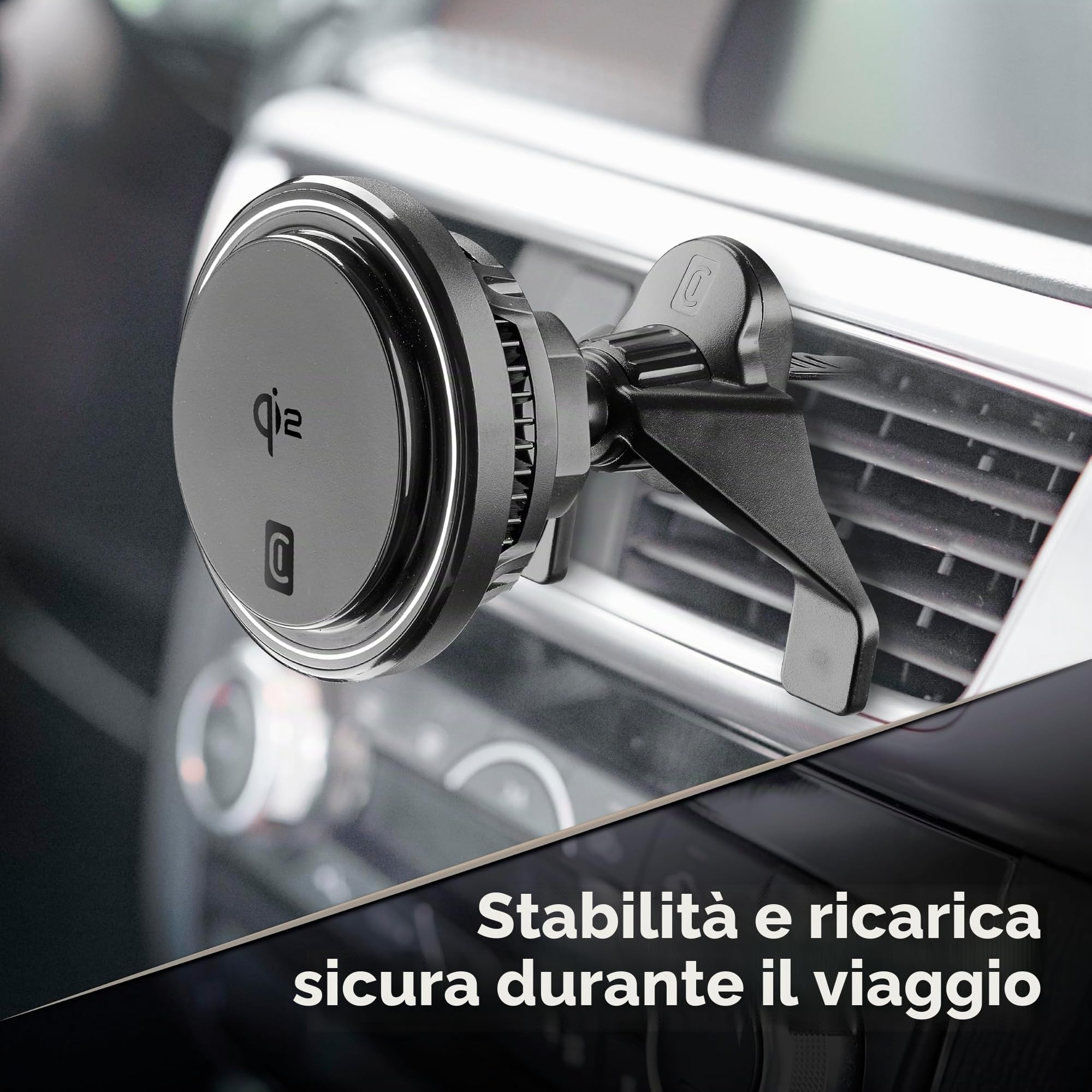 cellularline FREEZE MAG, Supporto Auto con Raffreddamento e Ricarica Wireless Magnetica Qi2 fino a 15W, Installazione su Parabrezza o Bocchette, Mag Ring Incluso, Compatibile con Smartphone Qi2