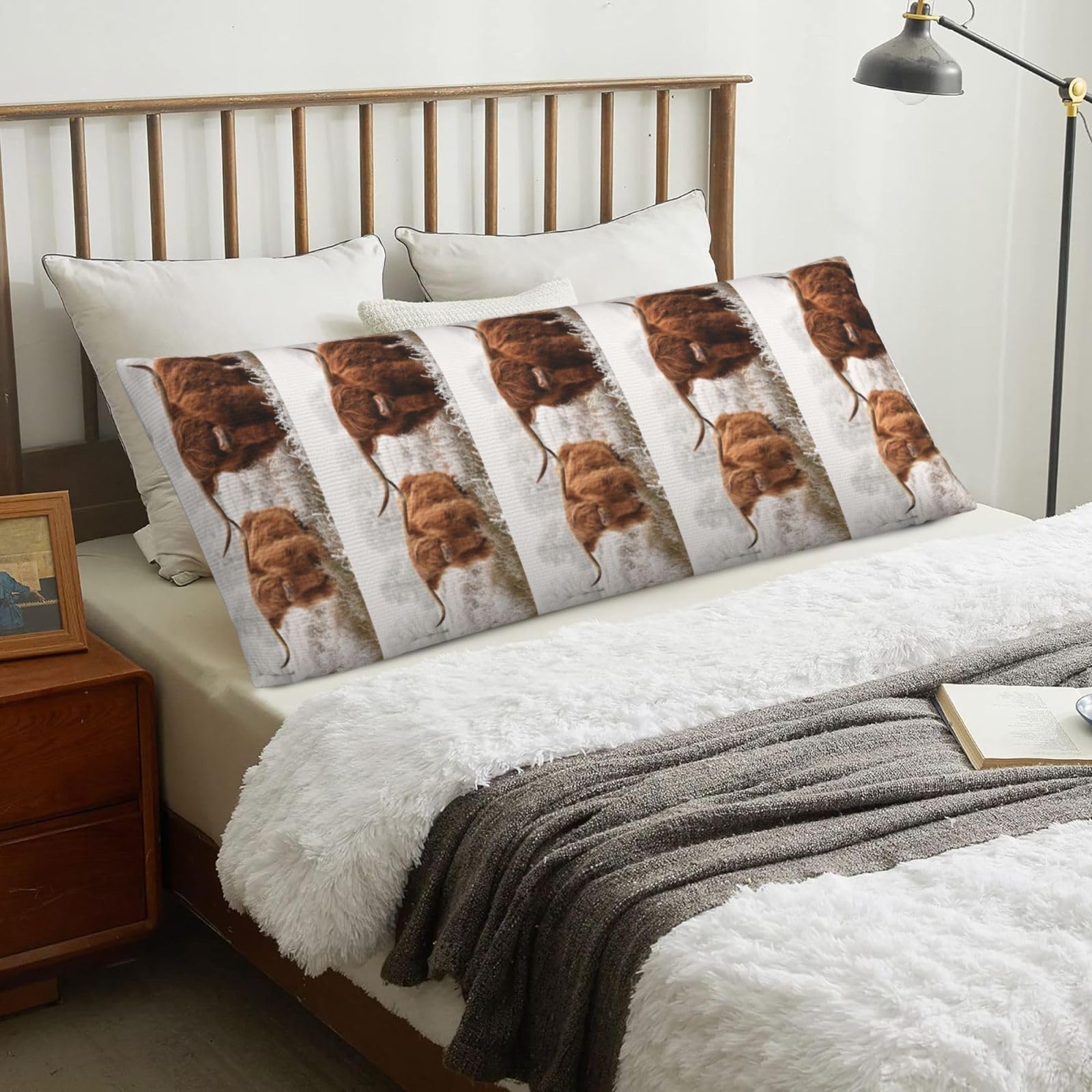 Scottish Cow, Body Pillow Cover with Zipper,Long Body Pillowcase 20 x 60 in