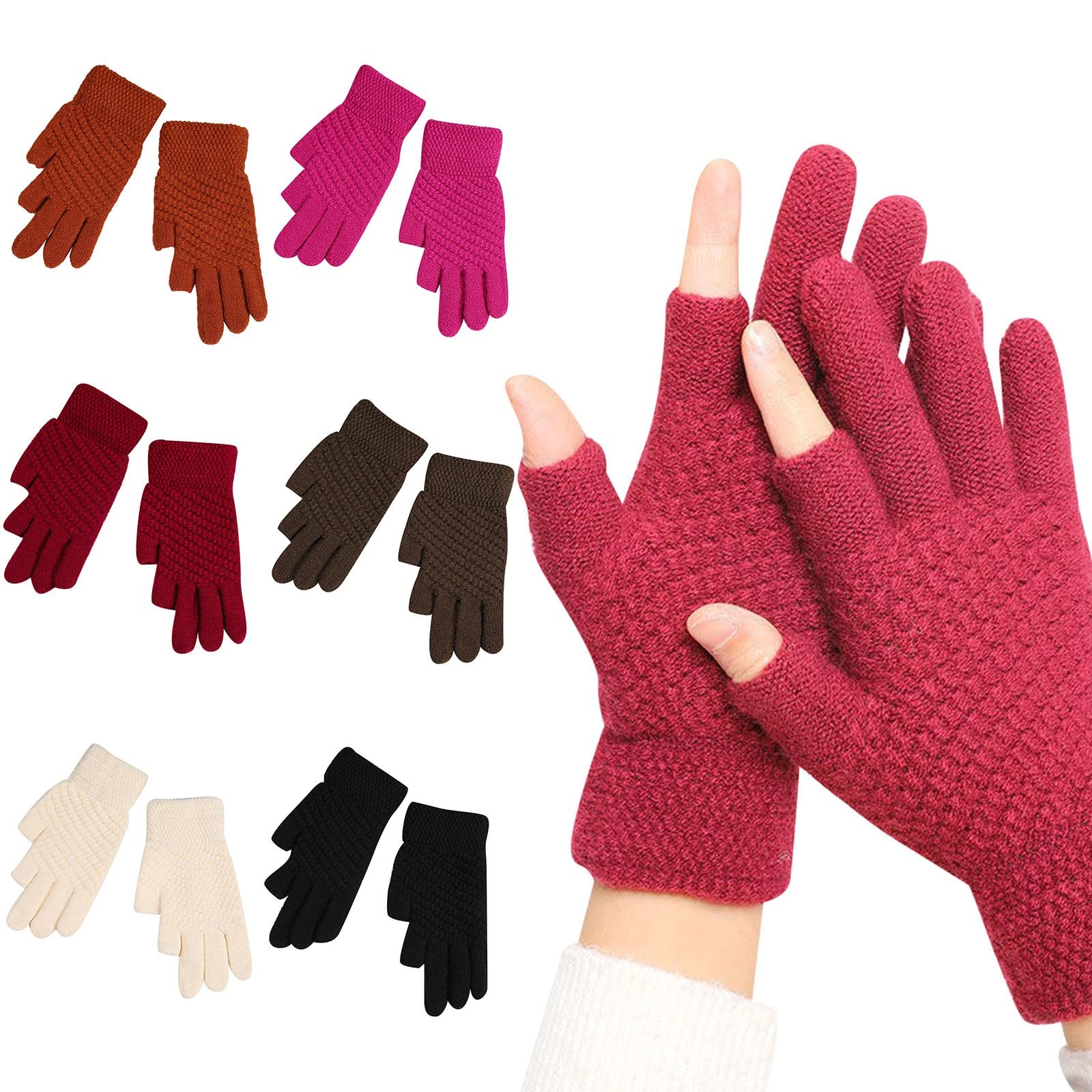 MITAINES TRICOTS HAUTE ÉLASTICITÉ – 2 Paires Demi-doigts Hiver