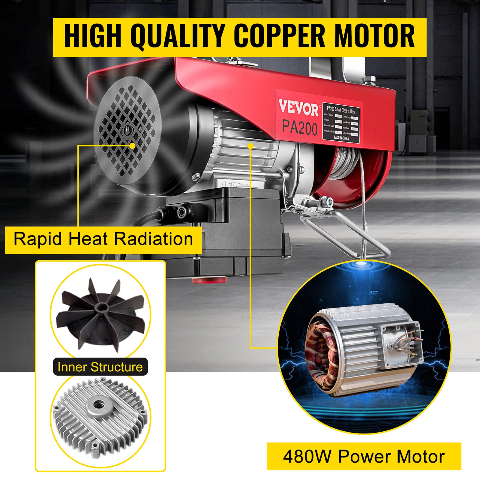 MOH Polipasto Eléctrico 220 V / 480 W Capacidad de Carga 99 KG / 198 KG Cabrestante Eléctrico con Remoto Inalámbrico 12 m/min, 6 m/min Herramienta de Elevación para Talleres de Tienda Casera