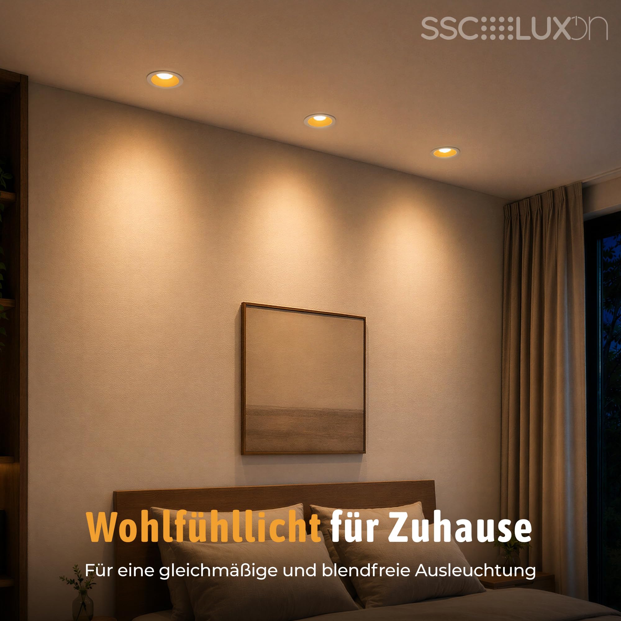 SSC-LUXon 6 Stück GEXIA Einbauspots weiß gold Ø 110mm inkl. LED Leuchtmittel 6W dimmbar 230V - Einbaustrahler mit drei Lichtfarben
