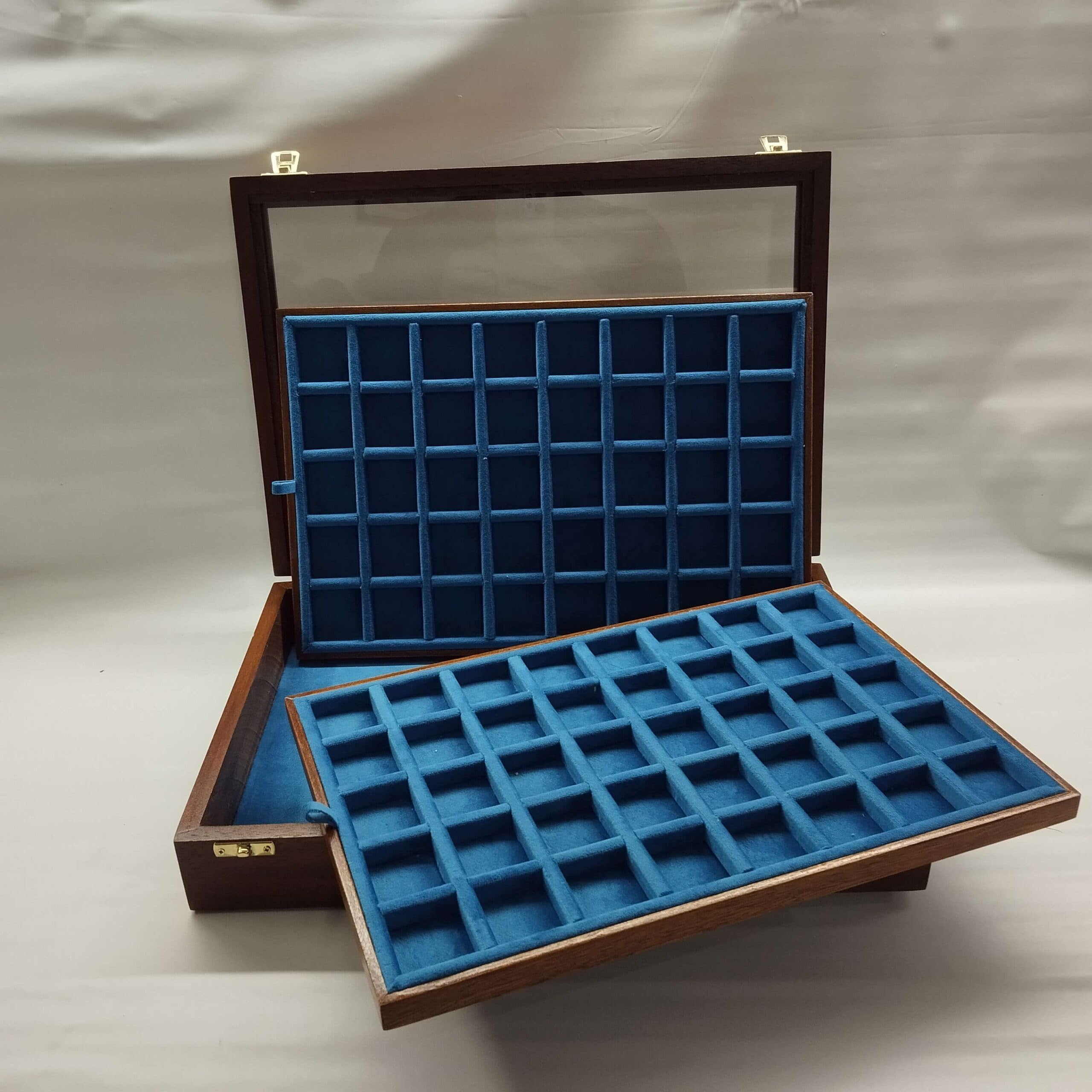 Caja para Monedas y medallas con 2 bandejas de Terciopelo, Madera Maciza Artesanal, numismática, Personalizable, Hecha a Mano en Italia