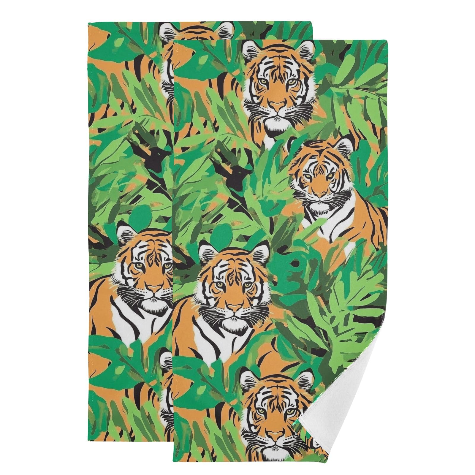 Toallas de mano de animales de la selva en algodón suave de 36 x 72 cm para cocina