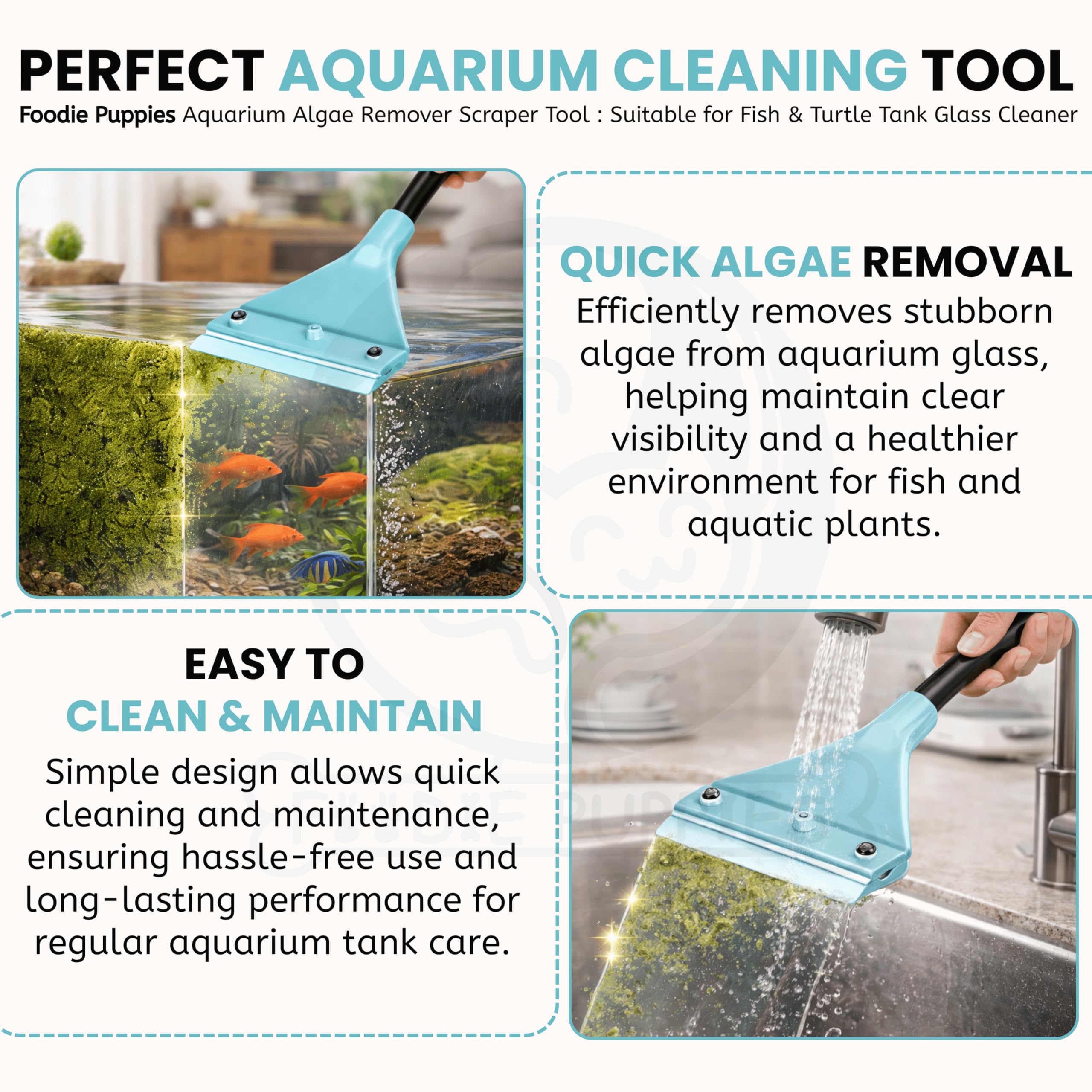 Foodie Puppies Nepall Aquarium Algae Scraper - (42cm) with Screw Driver | Algae Remover Tool with Accessories - 10 Replaceable Blades and Screw Driver | Glass Cleaner for Fish, Turtle & Plant Tank 4