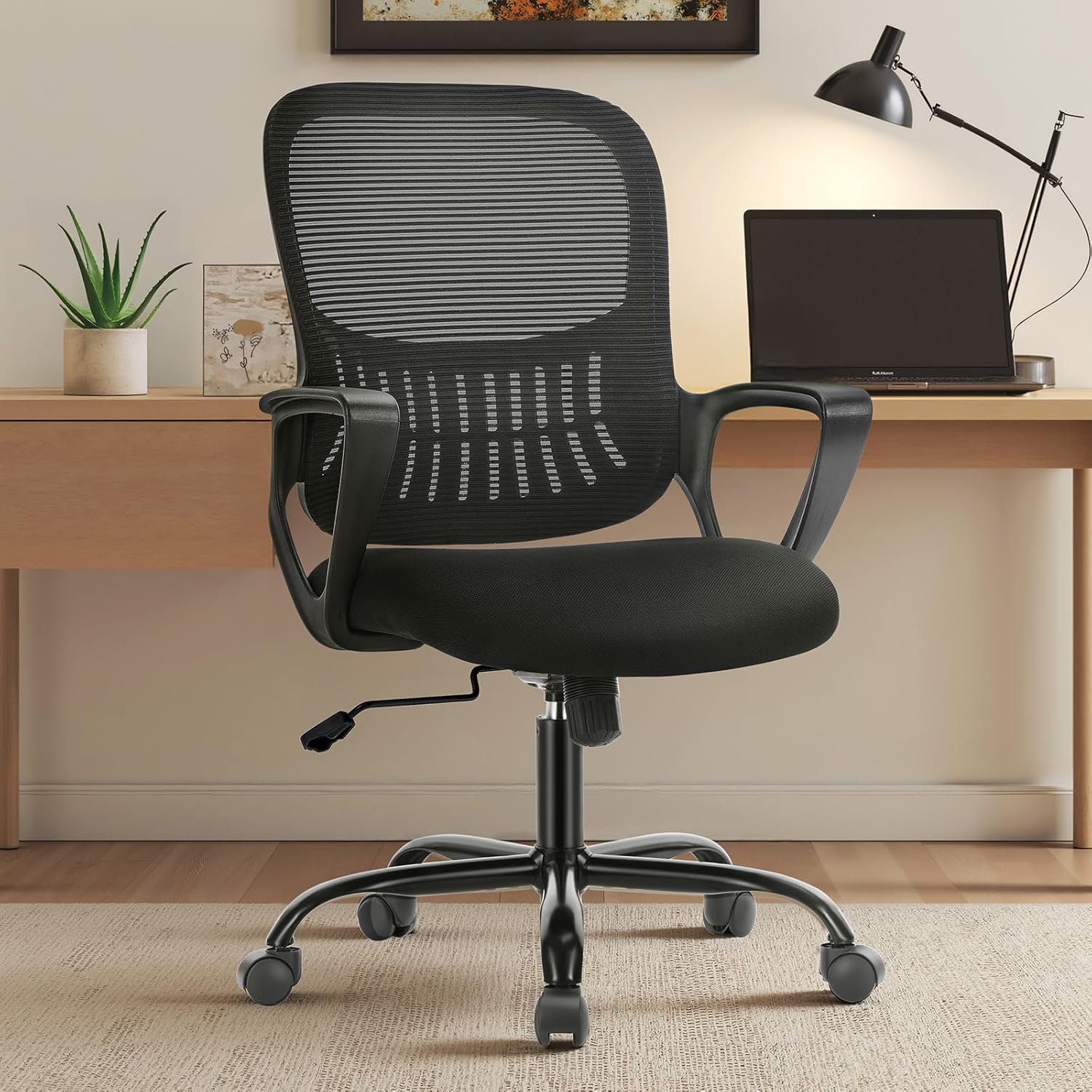 Sweetcrispy Home Office Managerial Executive Chair with Ergonomic Design, Mid-Back Mesh Swivel, Comfortable Lumbar Support and Rotating Wheels for Bedroom, Study Black Classic