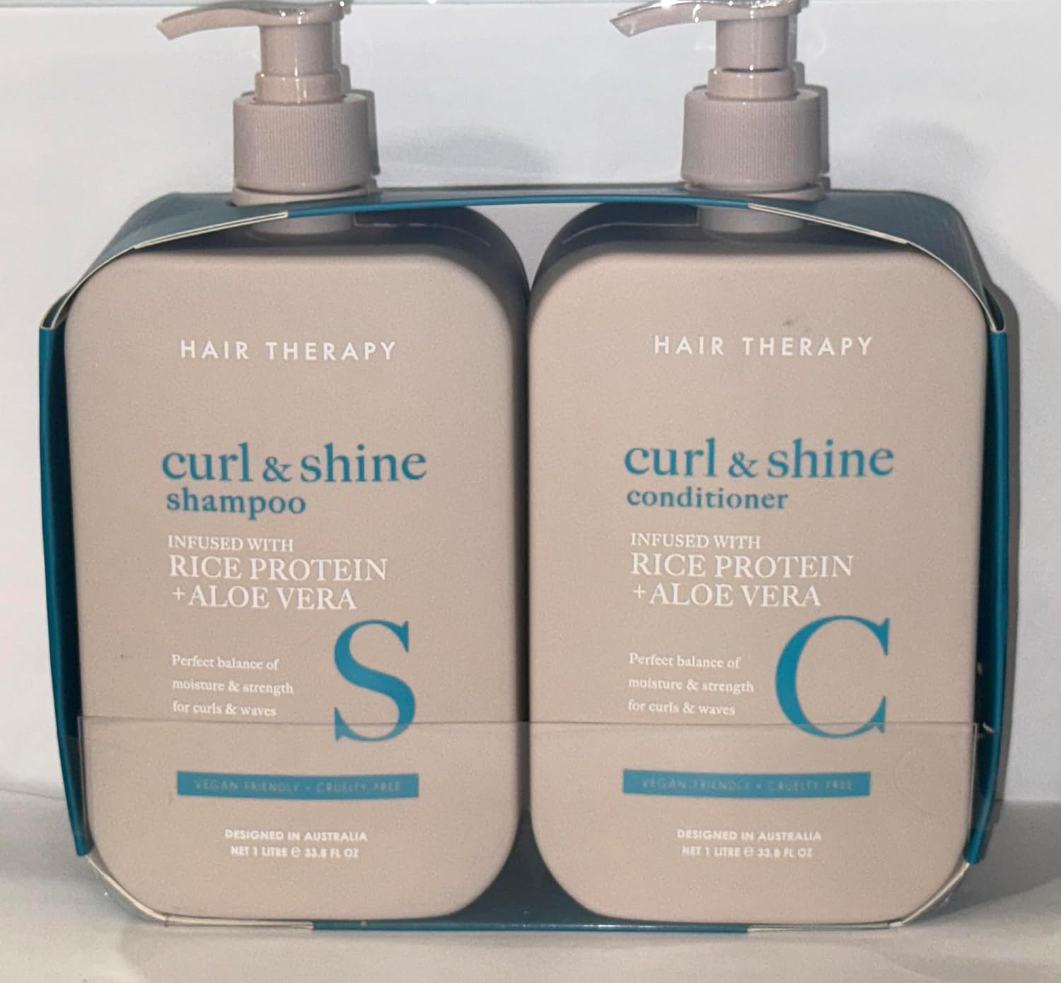 Curl & Shine Hair Therapy Shampoo and Conditioner Set – Rice Protein & Aloe Vera, 33.8 fl oz Each