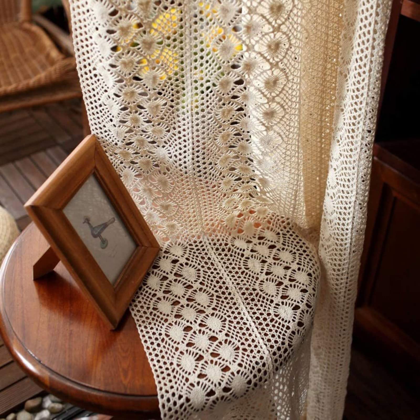 Rideaux de crochet fait à la main style bohème chic beige 150x180cm