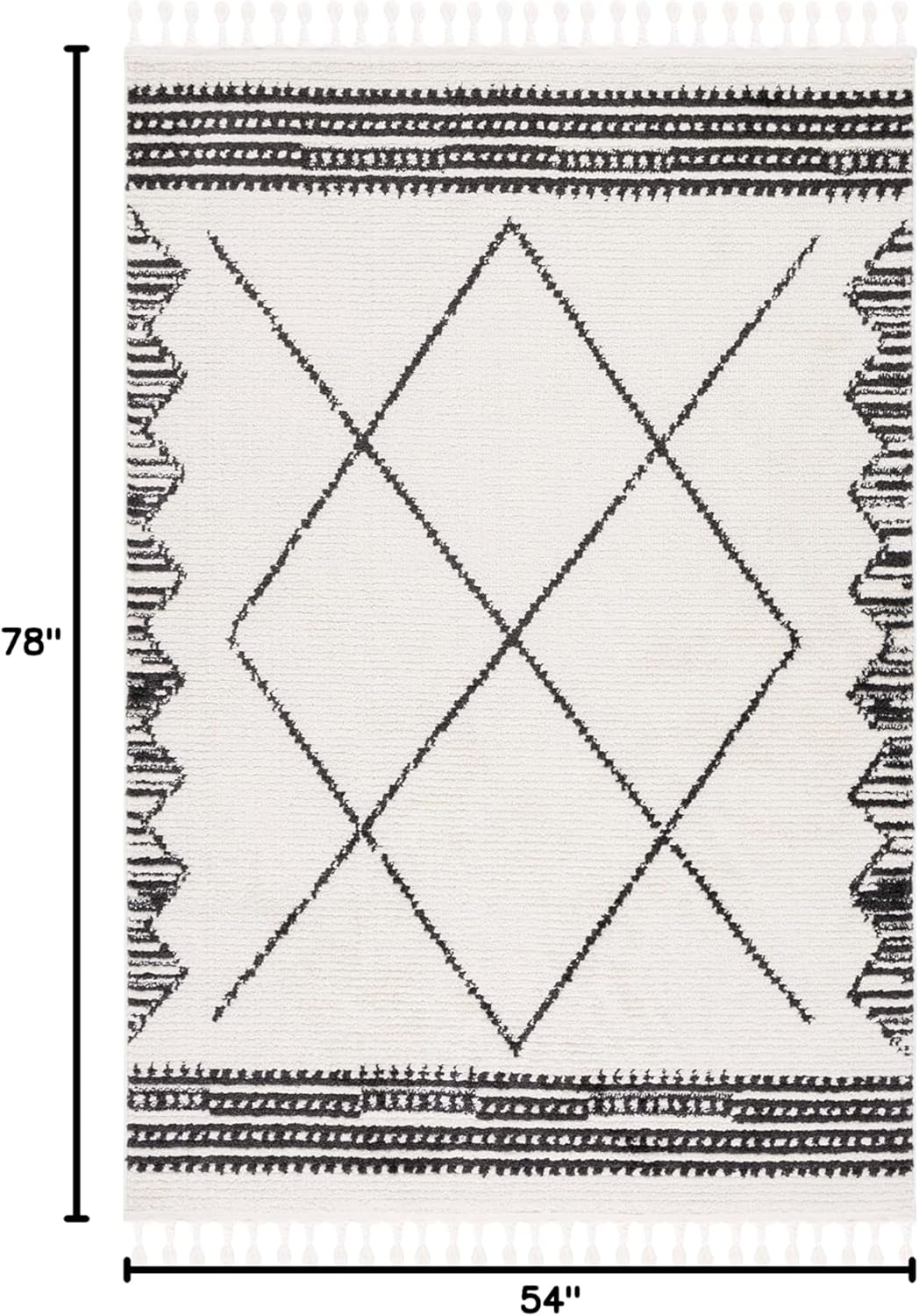 SAFAVIEH Moroccan Tassels Collection Accent Rug - 4'5" x 6'5", Ivory & Black, Modern Boho Rustic Design, Non-Shedding & Easy Care, Ideal for High Traffic Areas in Foyer, Living Room, Bedroom (MRT103A)