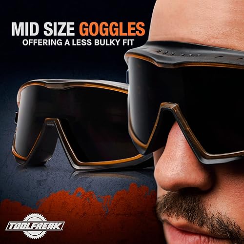 Miniatura 4 de ToolFreak Gafas de seguridad de tamaño medio clasificado según ANSI z87.1 para impacto y UV U6, ventilación directa, lente oleofóbica, incluye funda