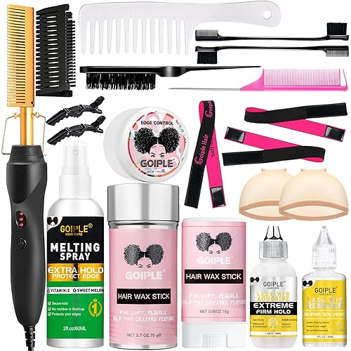 Electric Hot Comb Hair Straightener, Deluxe Electrical Straightening Comb Curling Iron for Natural Black Wigs, Hot Comb Electric for Wigs Pressing Combs with Wig Glue Melting Spray Hair Wax Stick