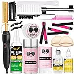 Electric Hot Comb Hair Straightener, Deluxe Electrical Straightening Comb Curling Iron for Natural Black Wigs, Hot Comb Electric for Wigs Pressing Combs with Wig Glue Melting Spray Hair Wax Stick
