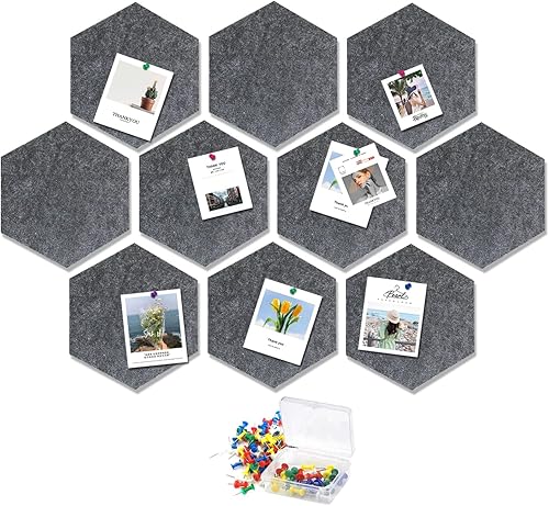 Azulejos de fieltro para pared, tablero de anuncios hexagonal, tablero de corcho autoadhesivo con 30 pasadores de empuje, tableros de notas para el