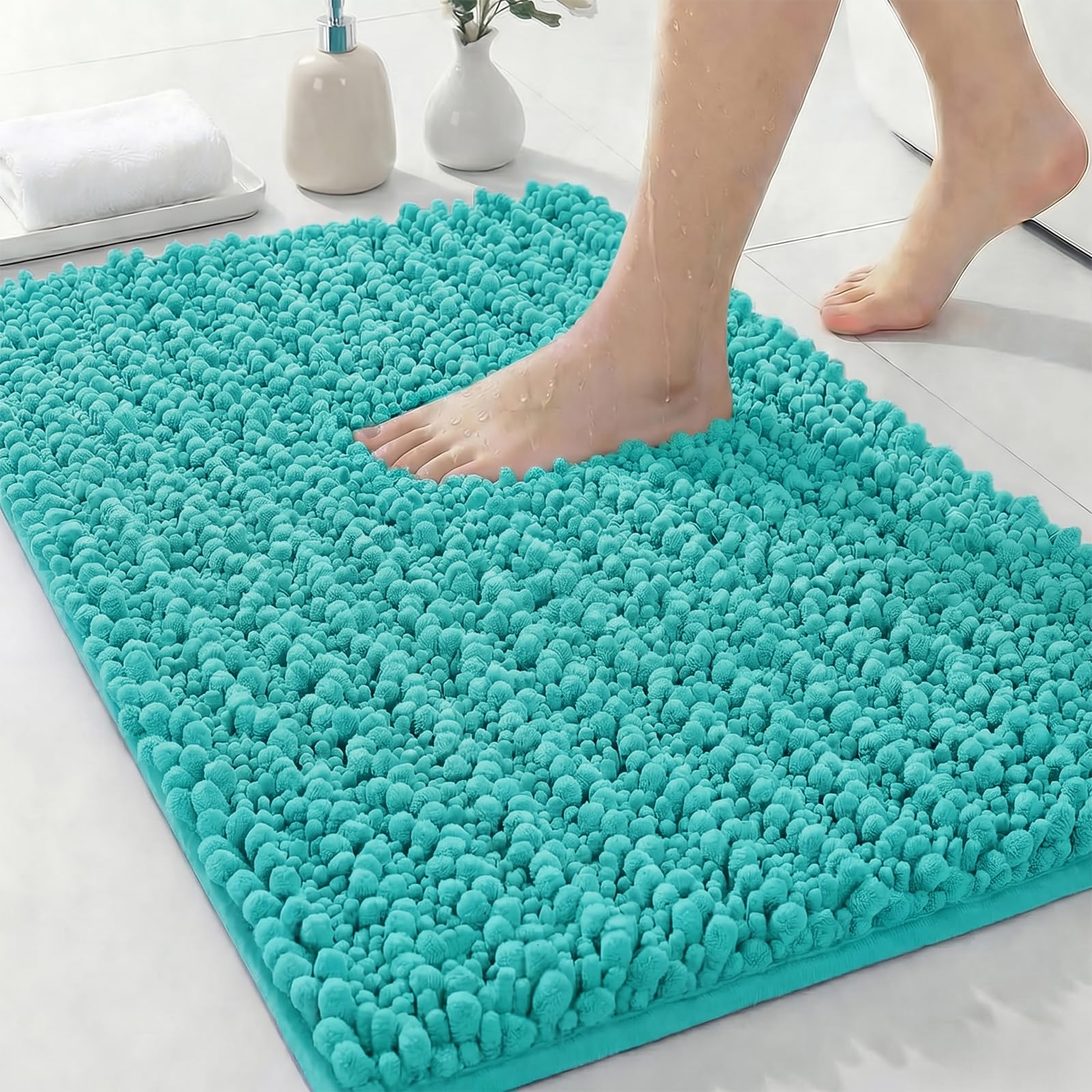 ILANGO Bathroom Rugs Sky Blue 24x17,Extra Soft Absorbent Chenille Bath Rug