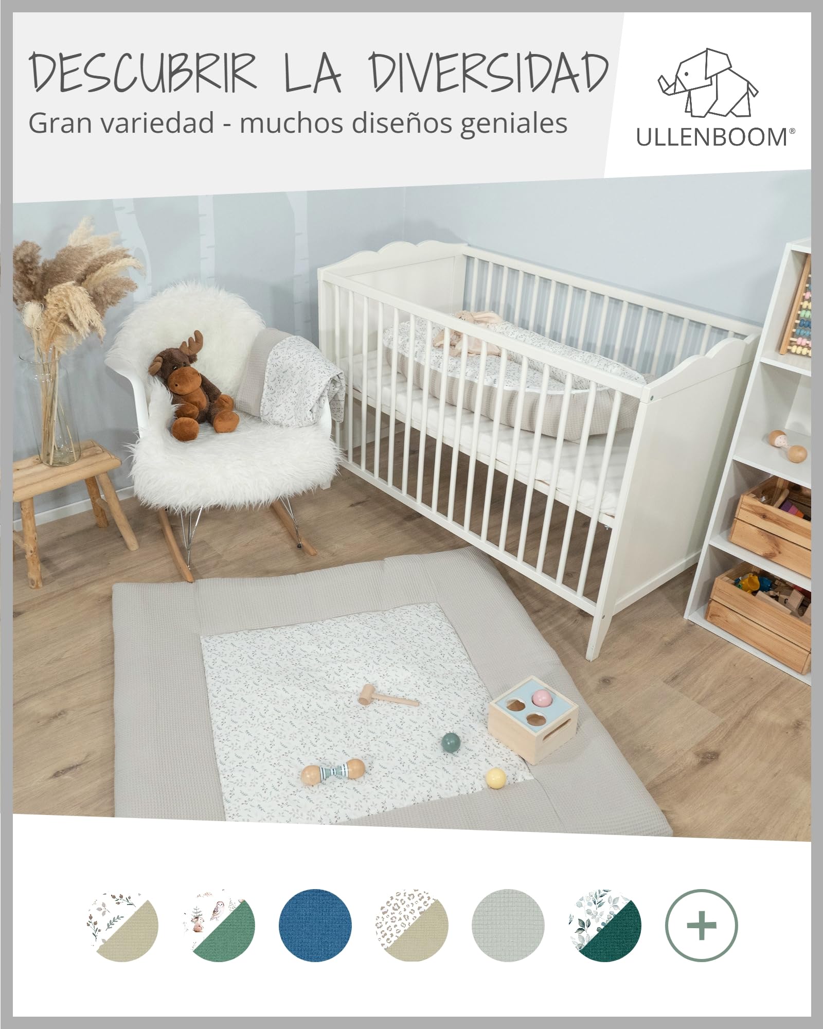 Nido para bebé de ULLENBOOM ® Arena floral (nido de 55 x 95 cm de algodón; apto como cuna de viaje y para el colecho; dibujo: estrellas)