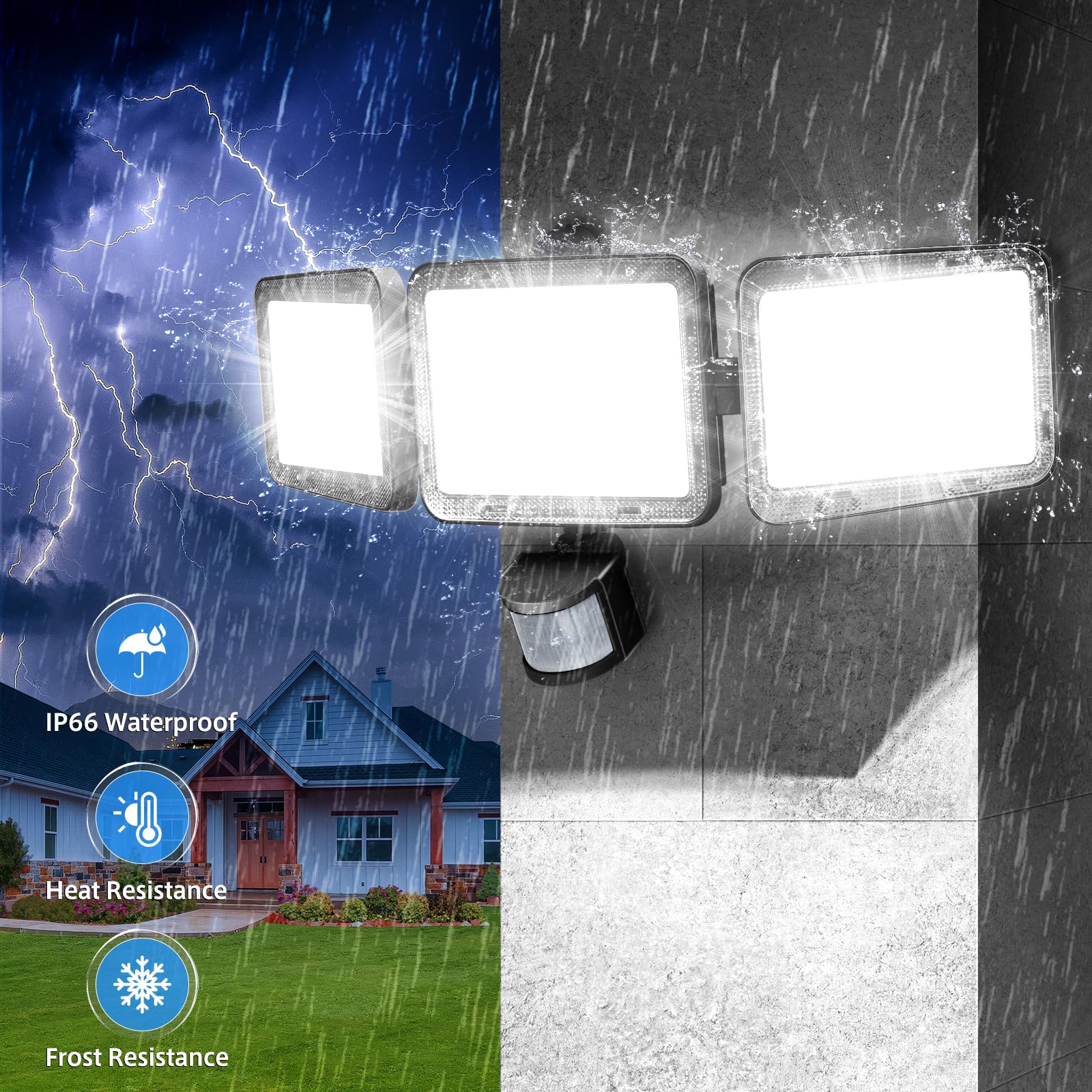MEIHUA 70W LED Strahler Mit Bewegungsmelder Außen Fernbedienung 6850LM | Außenstrahler IP66 Wasserdicht 4 Modi Flutlicht Kaltweiß 6500K Scheinwerfer Verstellbaren 3 Köpfe für Garage Sportplatz