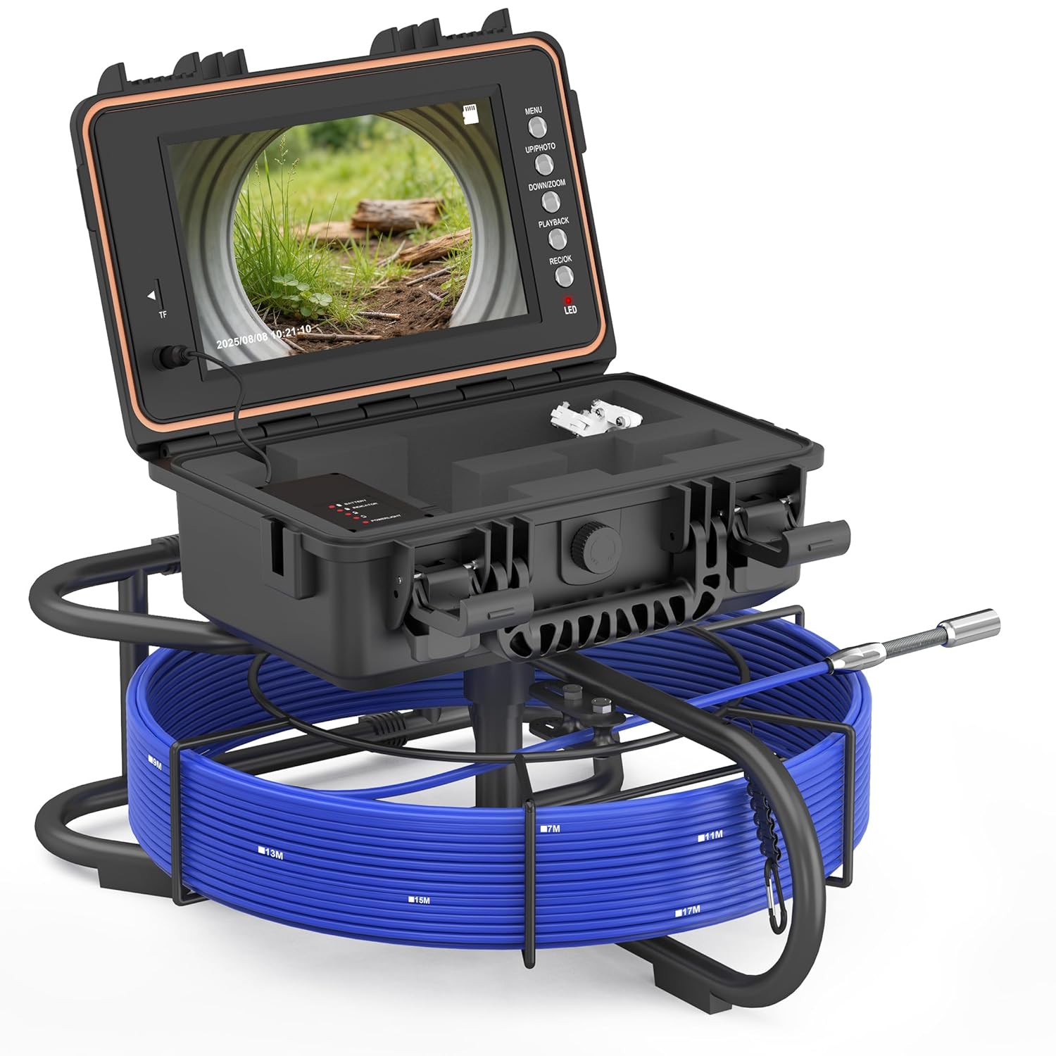165Ft Sewer Camera Self-Leveling, Pipe Damage Inspection, Sewer Line Inspection, Drain Clog Diagnosis, Basement Drain Inspections, Bathroom Drain Inspections, 9'' HD Screen, IP68, DVR, Pros & DIYers
