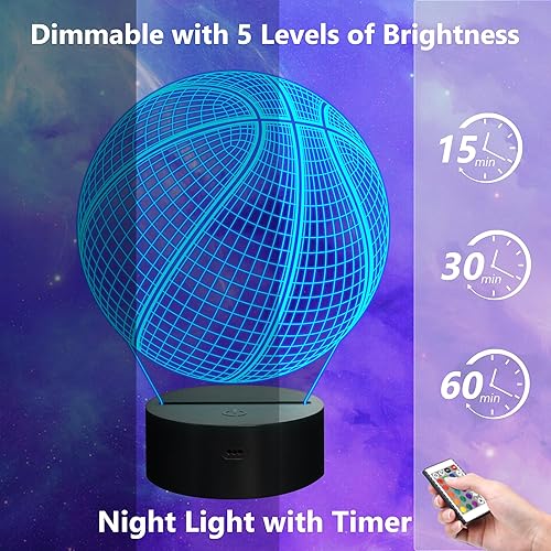 Miniatura 6 de Lámpara de regalo de cumpleaños con luz nocturna 3D de baloncesto, regalo de baloncesto, lámpara de ilusión 3D con control remoto, 16 colores