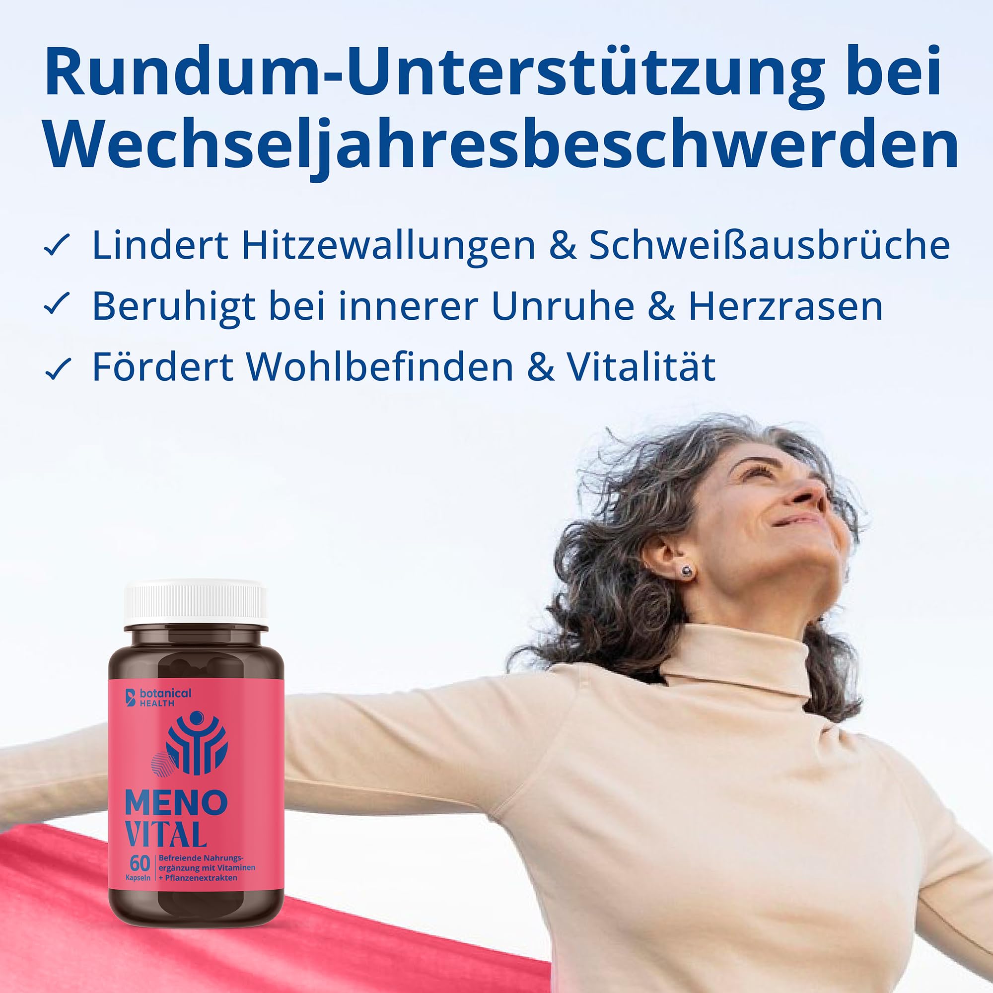 MENO VITAL – Natürliches Wohlbefinden in der Menopause - 60 vegane Kapseln mit Traubenkernextrakt, Rotklee und Rhabarbar Extrakt - Hormon Balance Frauen in Wechseljahre