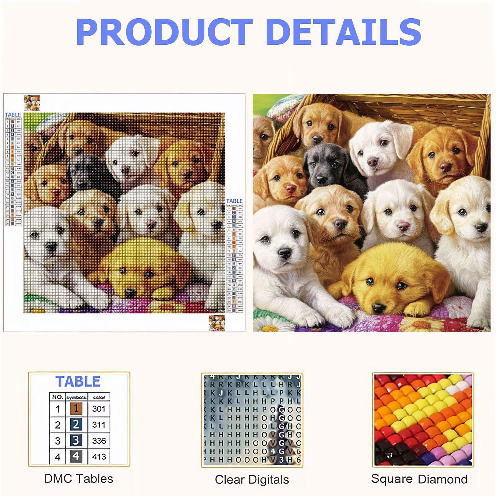Broderie Diamant Kit Complet 5D, Chien Diamond Painting Adulte Plein Foret, Peinture Diamant pour Adulte Enfant Débutant, Loisirs Créatifs de Détente et Décoration Maison, Animal 70x70cm FX#448