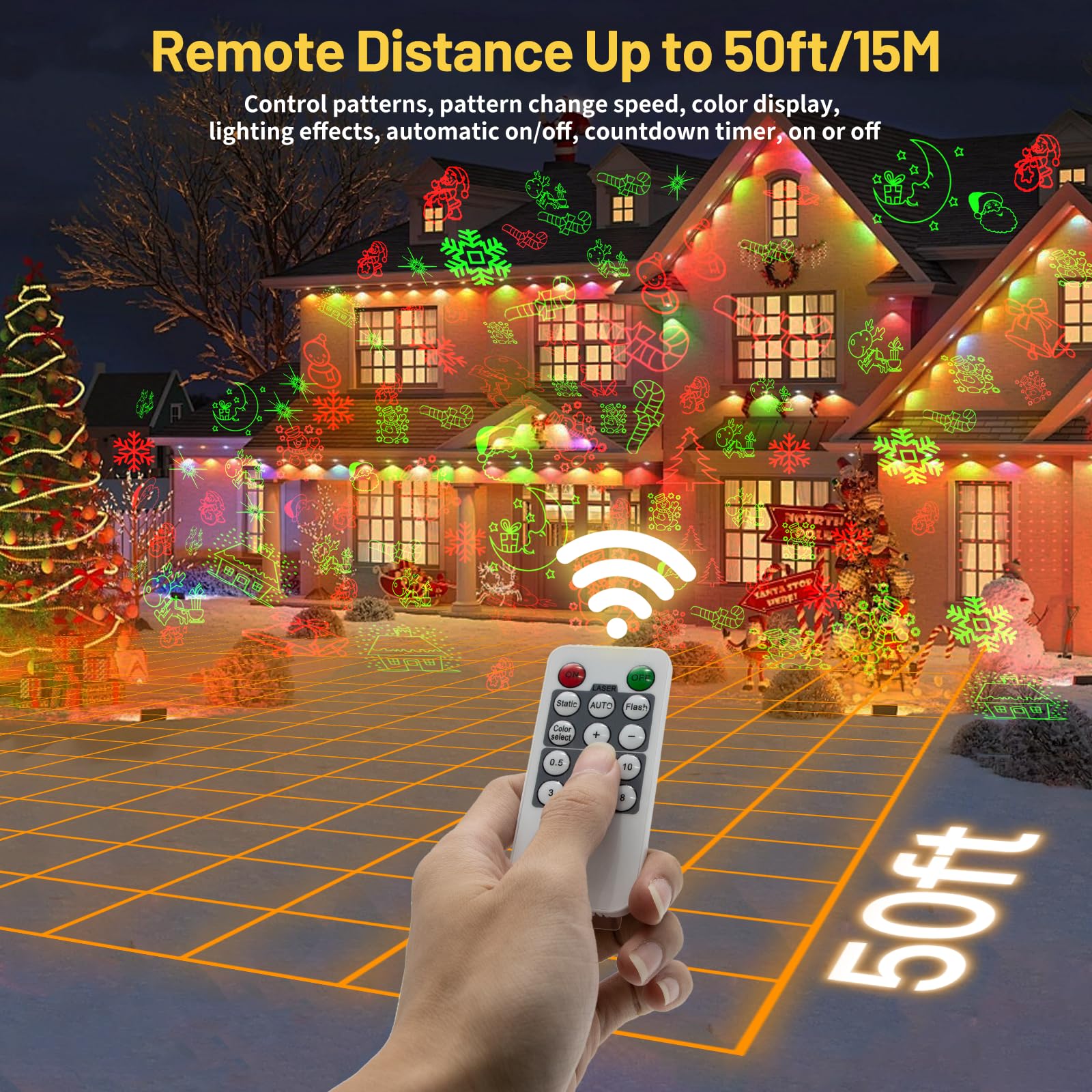 Proiettore Luci di Natale Decorazioni Natalizie da Esterno con telecomando - Area Illumina