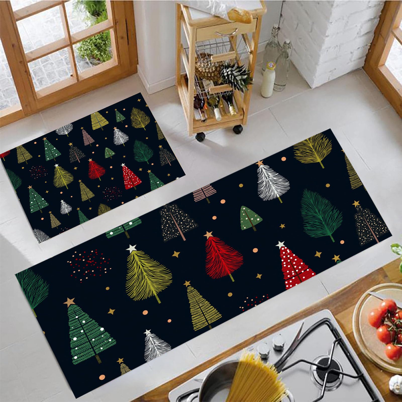 Alfombras de cocina antideslizantes y lavables con diseño navideño de estrellas