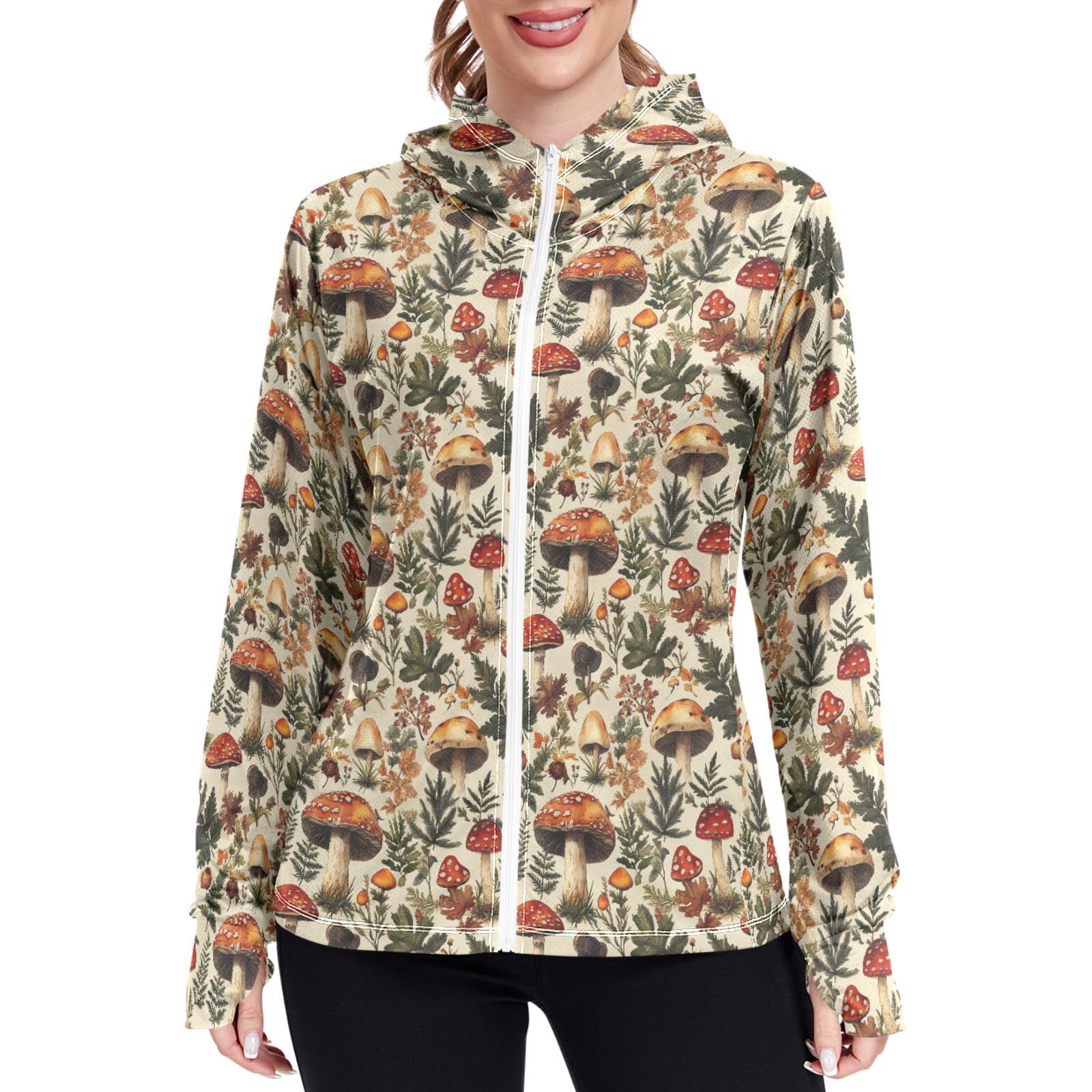 Mushroom Beige Sun Protection Hoodie Jacket for Women Lightweight Womens Zip Up Jackets UPF 50+