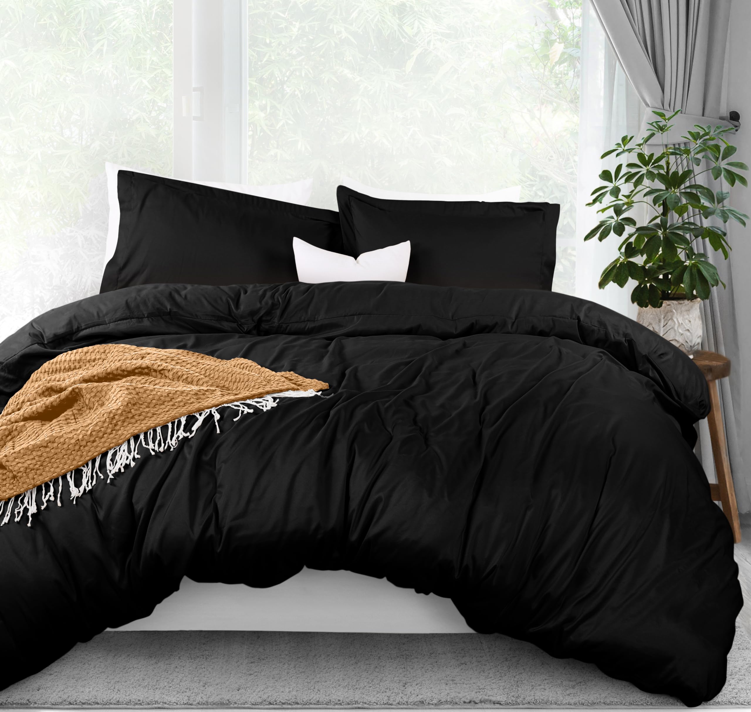 Utopia Bedding Duvet Cover California King Size - 3 Piece with Zipper Closure - 1 Comforter Cover 104X98 Inches & 2 Pillow Shams 20X36 Inches (Black) Comforter Not Included