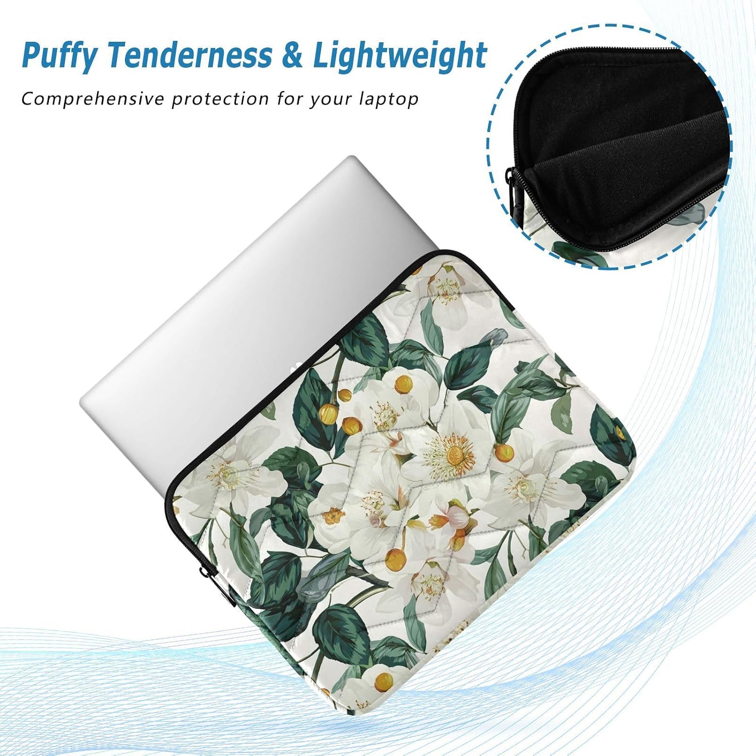 13.6 Inch Laptop Sleeve Aesthetic Floral White Laptop Cover Case 13.3 Inch Laptop Bag image 5