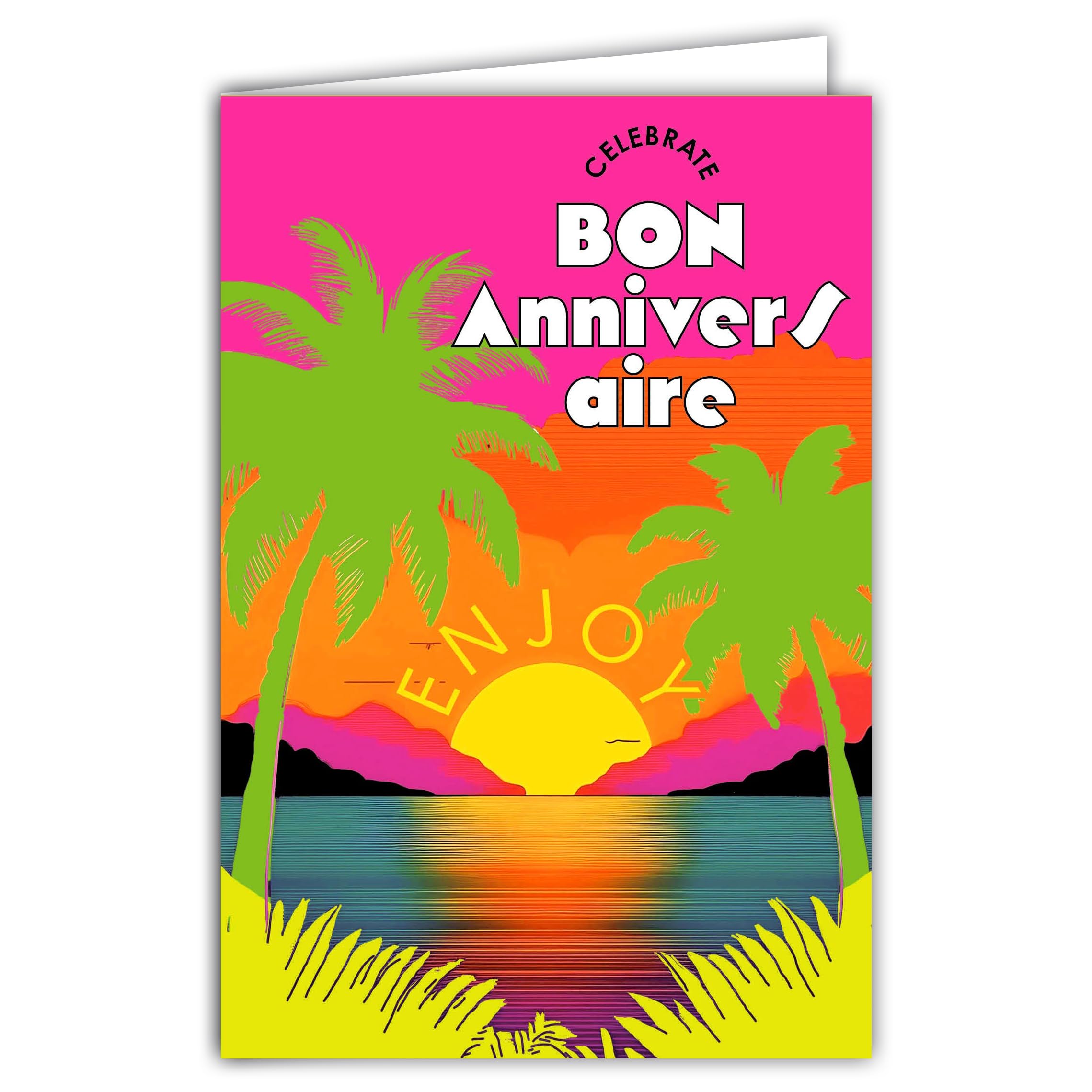 69-8156 Happy Birthday Happy Birthday Postcard Celebrate Enjoy the Sun under the Palm Trees Beach Sea Ocean Lazy with White Envelope 12 x 17.5 cm Made in France