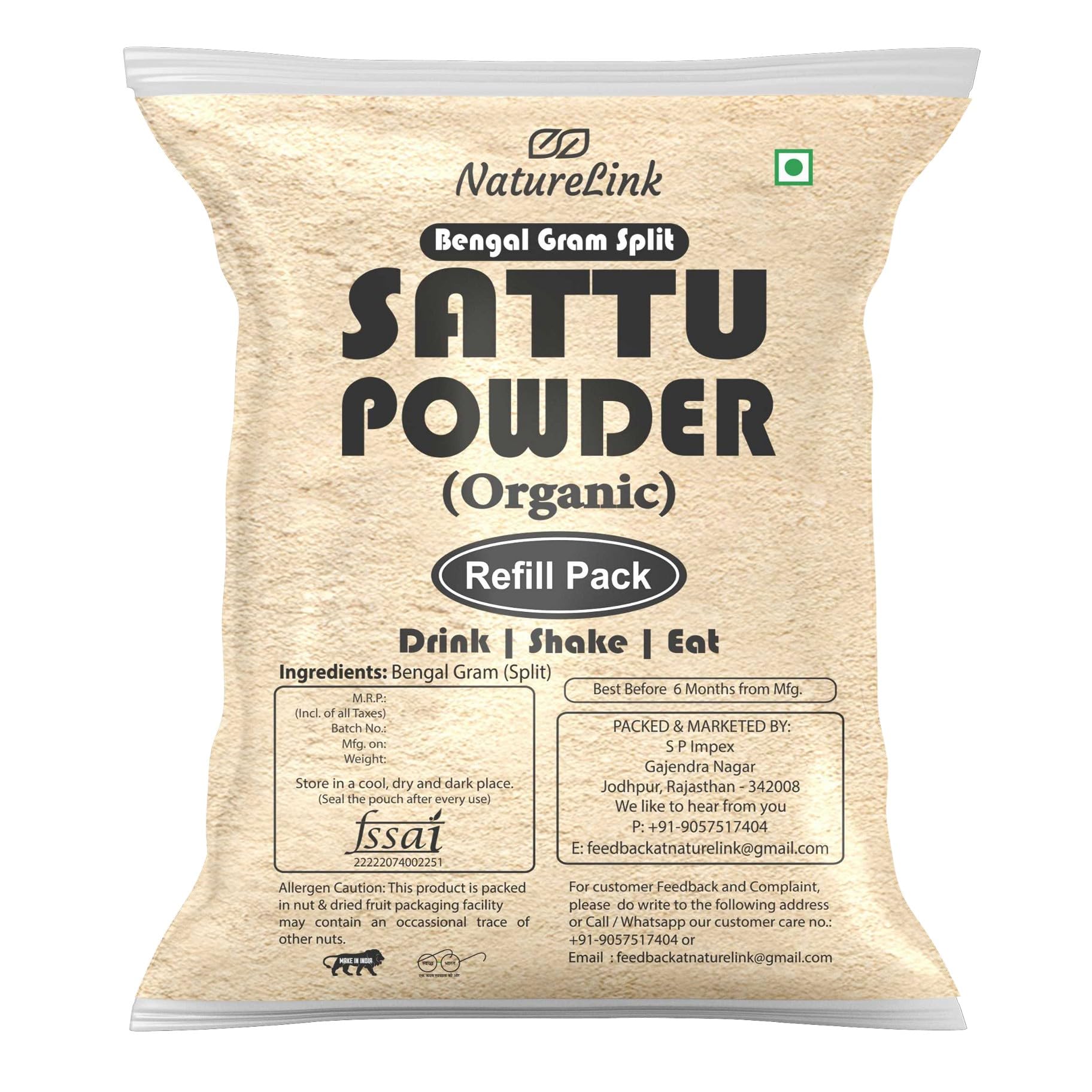Nature Link Sattu Powder Chana Sattu Roasted Bengal Gram Chana Powder Flour (Refill) (3600gm (900gmx4))