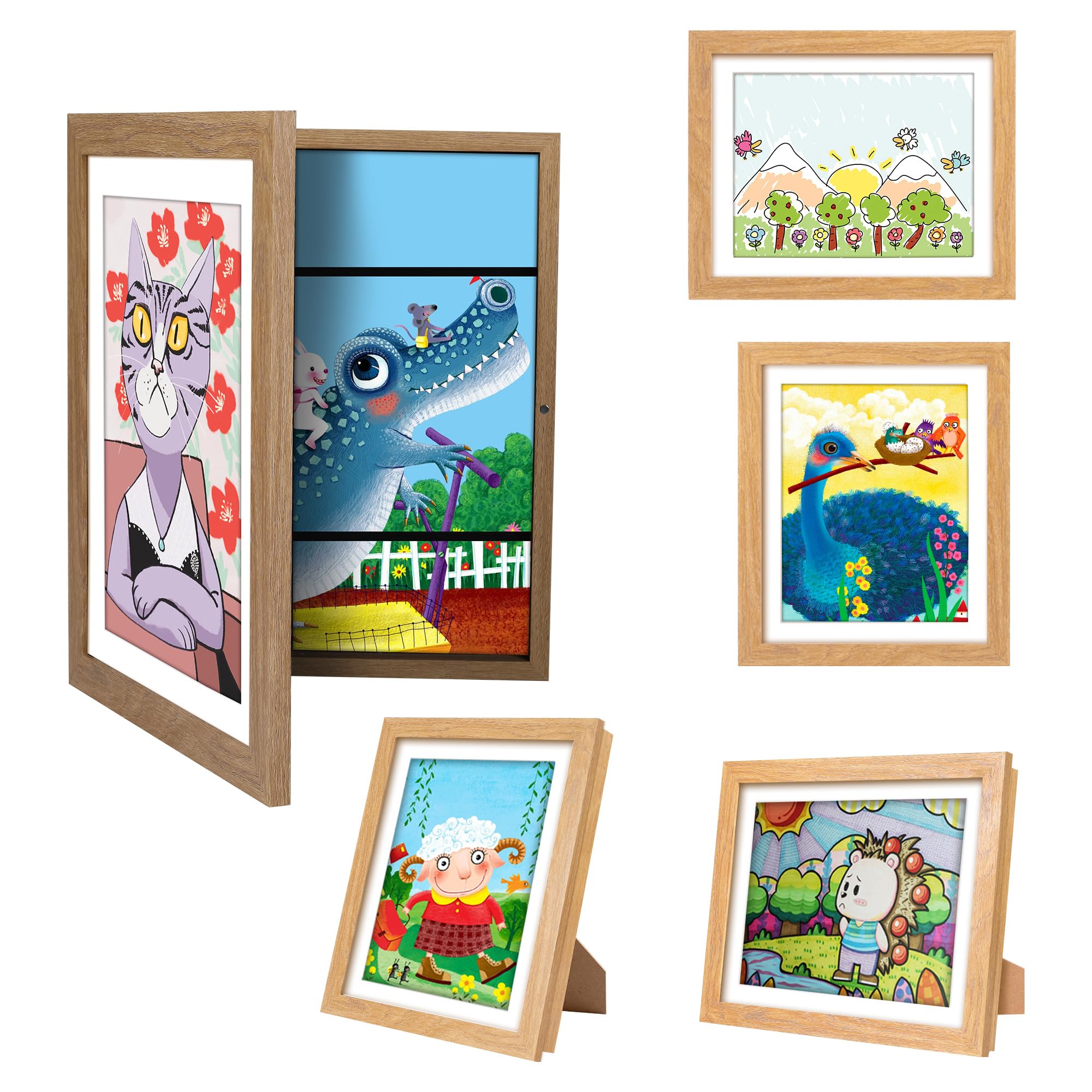 Bilderrahmen Kinderzeichnungen, 2 Stück A4 Befüllba Kunstfotorahmen Kinder,25,4 x 32,8 cm,Frontöffnung Kunstwerke, Ideal für, Kunstprojekte, Schule, Zuhause (holz)