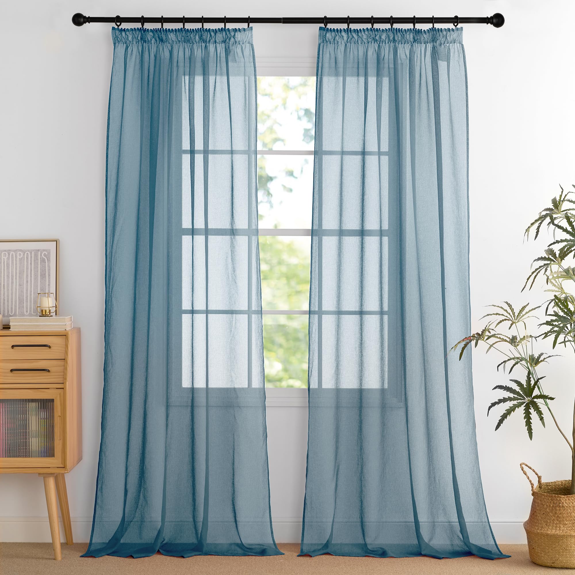PONY DANCE Tende Moderne per Soggiorno con Fettuccia Voile Curtains Filtraggio Luce Morbida per Salotto Eleganti Tende Trasparenti 2 Pezzi L 140 x A 245 cm, Blu